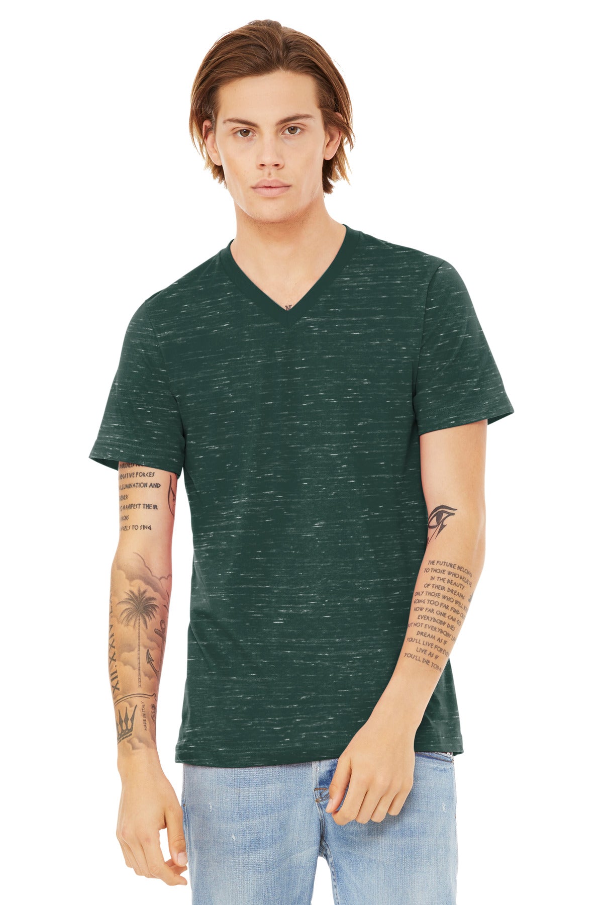BELLA+CANVAS® Unisex Textured Jersey V-Neck Tee - Forest Marble - XS