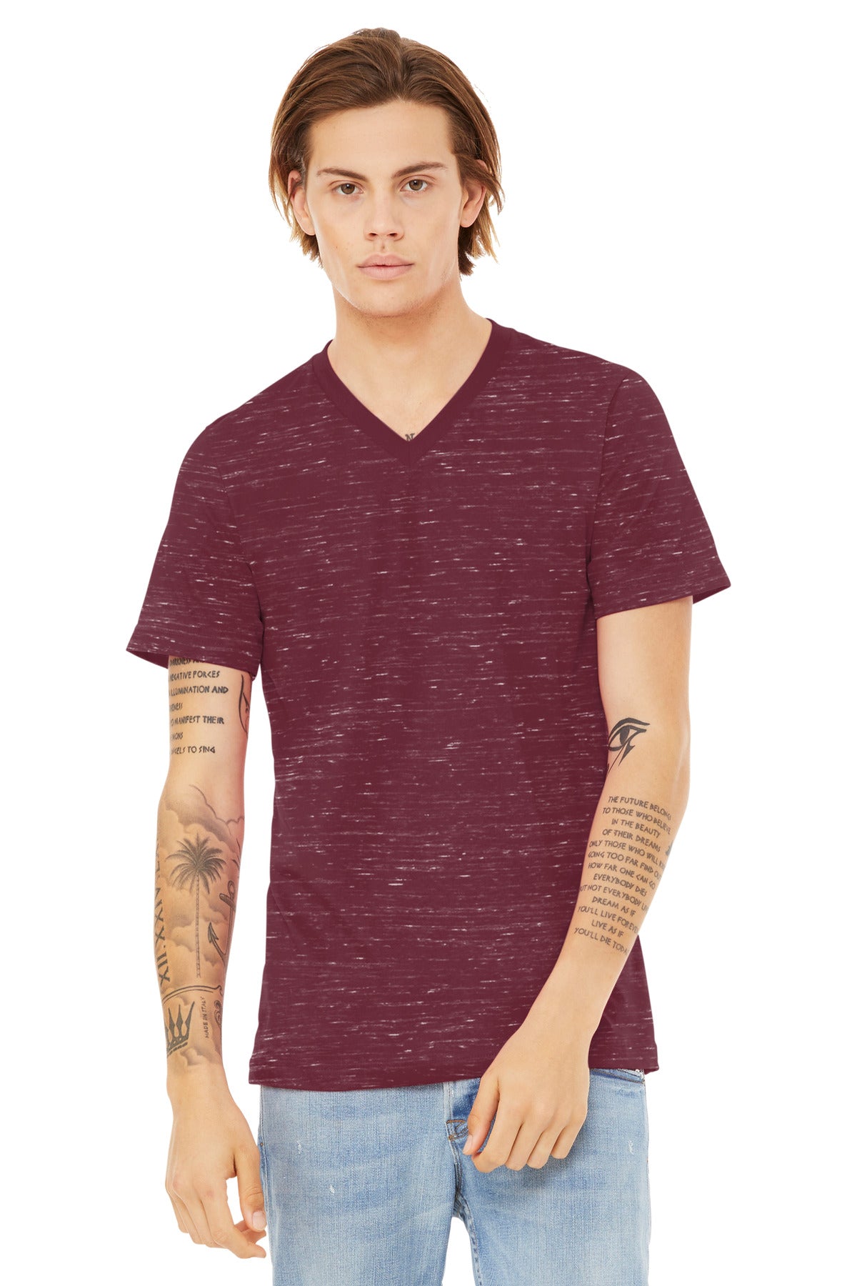 BELLA+CANVAS® Unisex Textured Jersey V-Neck Tee - Maroon Marble - XS