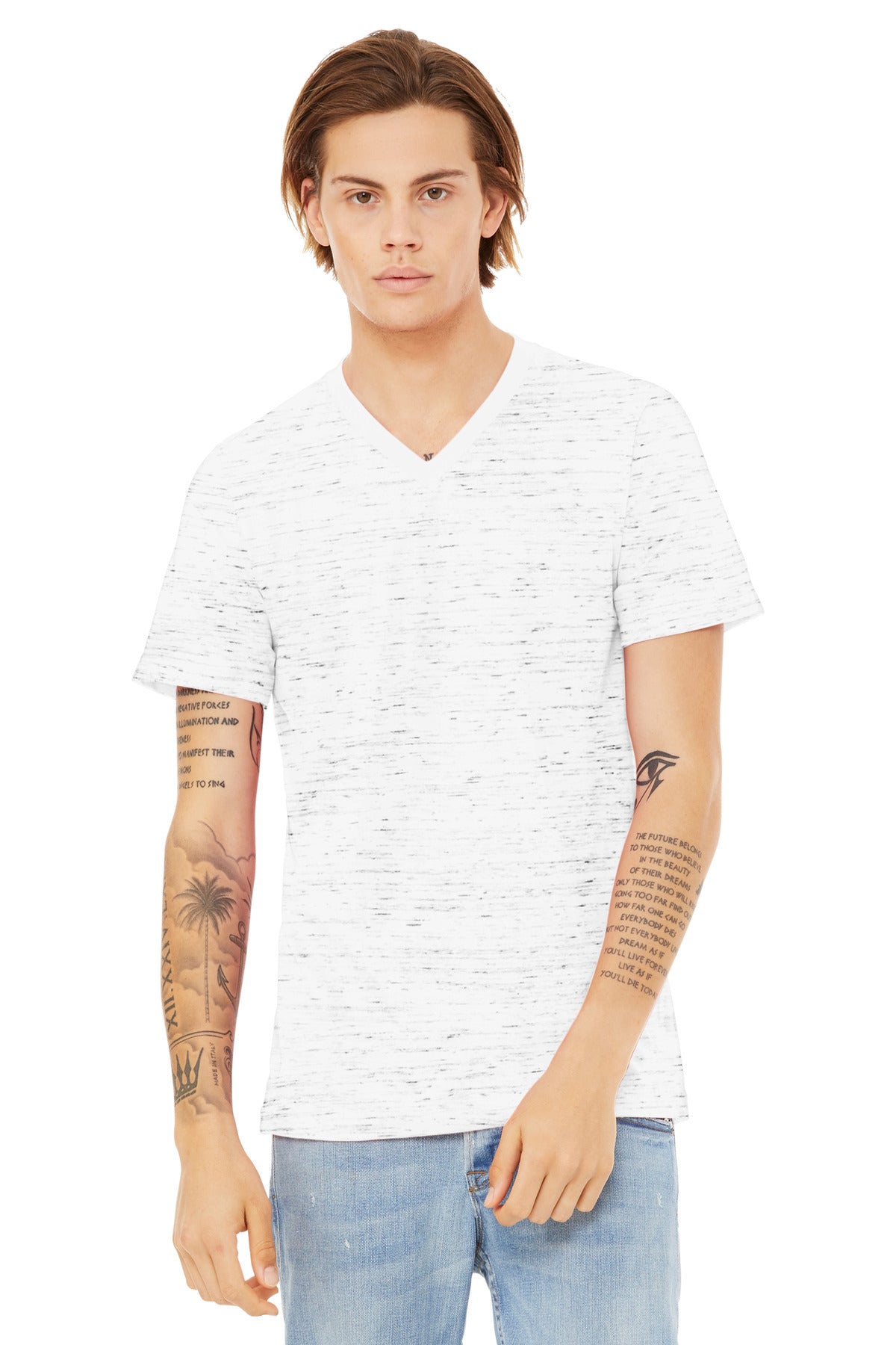 BELLA+CANVAS® Unisex Textured Jersey V-Neck Tee - White Marble - XS