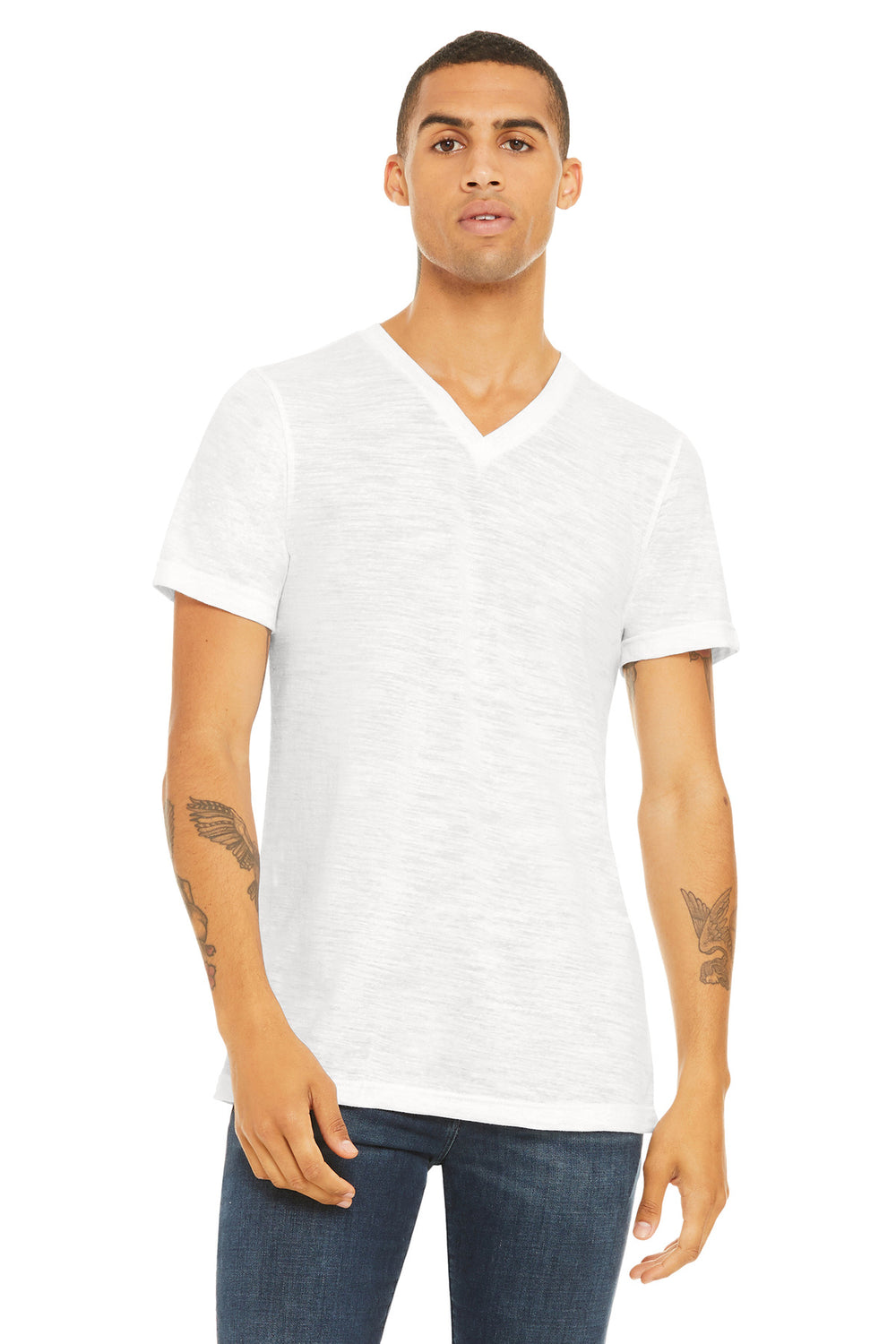 BELLA+CANVAS® Unisex Textured Jersey V-Neck Tee - White Slub - XS