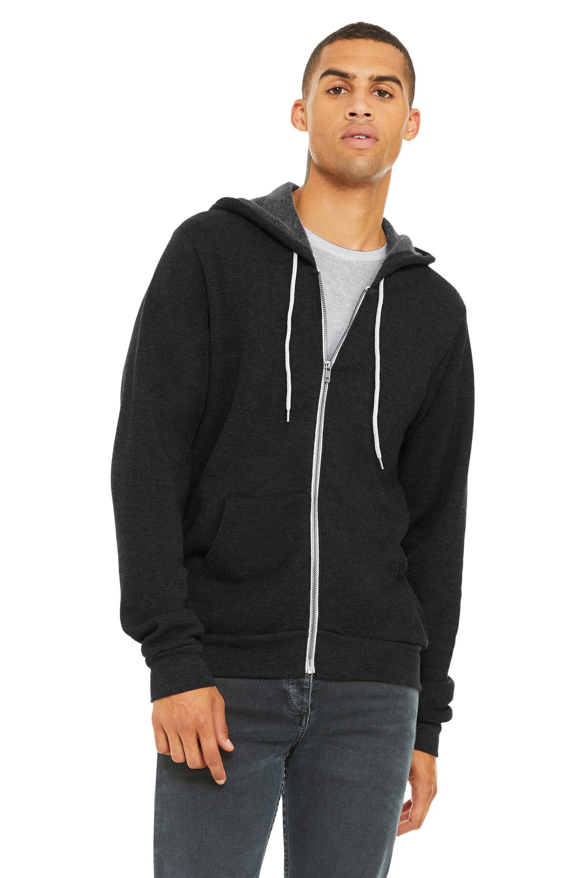 BELLA+CANVAS® Unisex Sponge Fleece Full-Zip Hoodie - Black Heather - XS