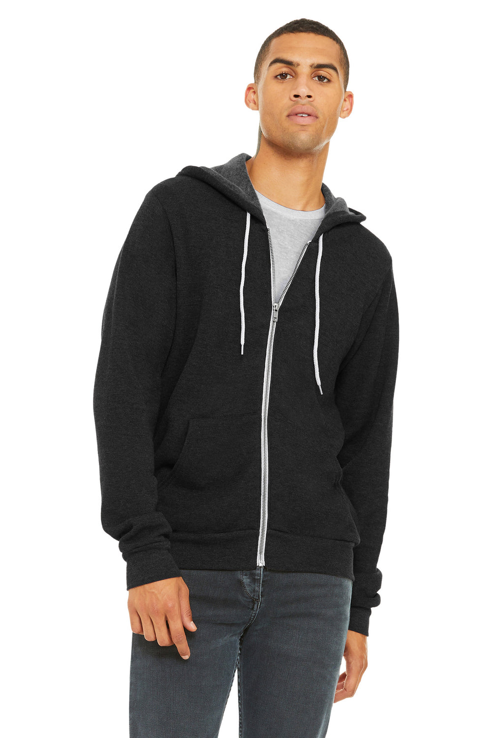 BELLA+CANVAS® Unisex Sponge Fleece Full-Zip Hoodie - Black Heather - XS