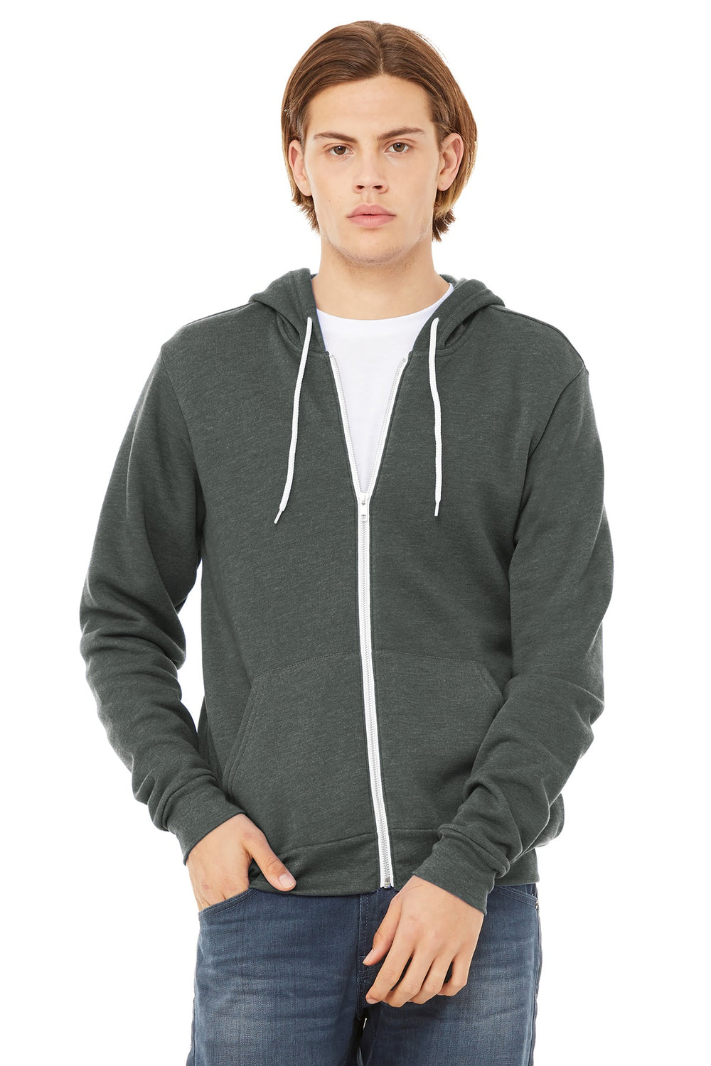 BELLA+CANVAS® Unisex Sponge Fleece Full-Zip Hoodie - Deep Heather - XS