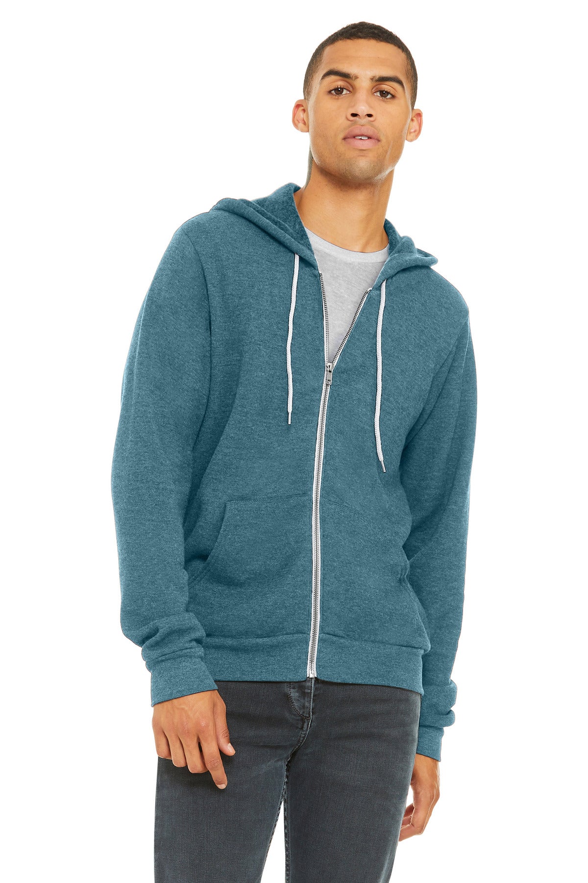 BELLA+CANVAS® Unisex Sponge Fleece Full-Zip Hoodie - Heather Deep Teal - 2XL