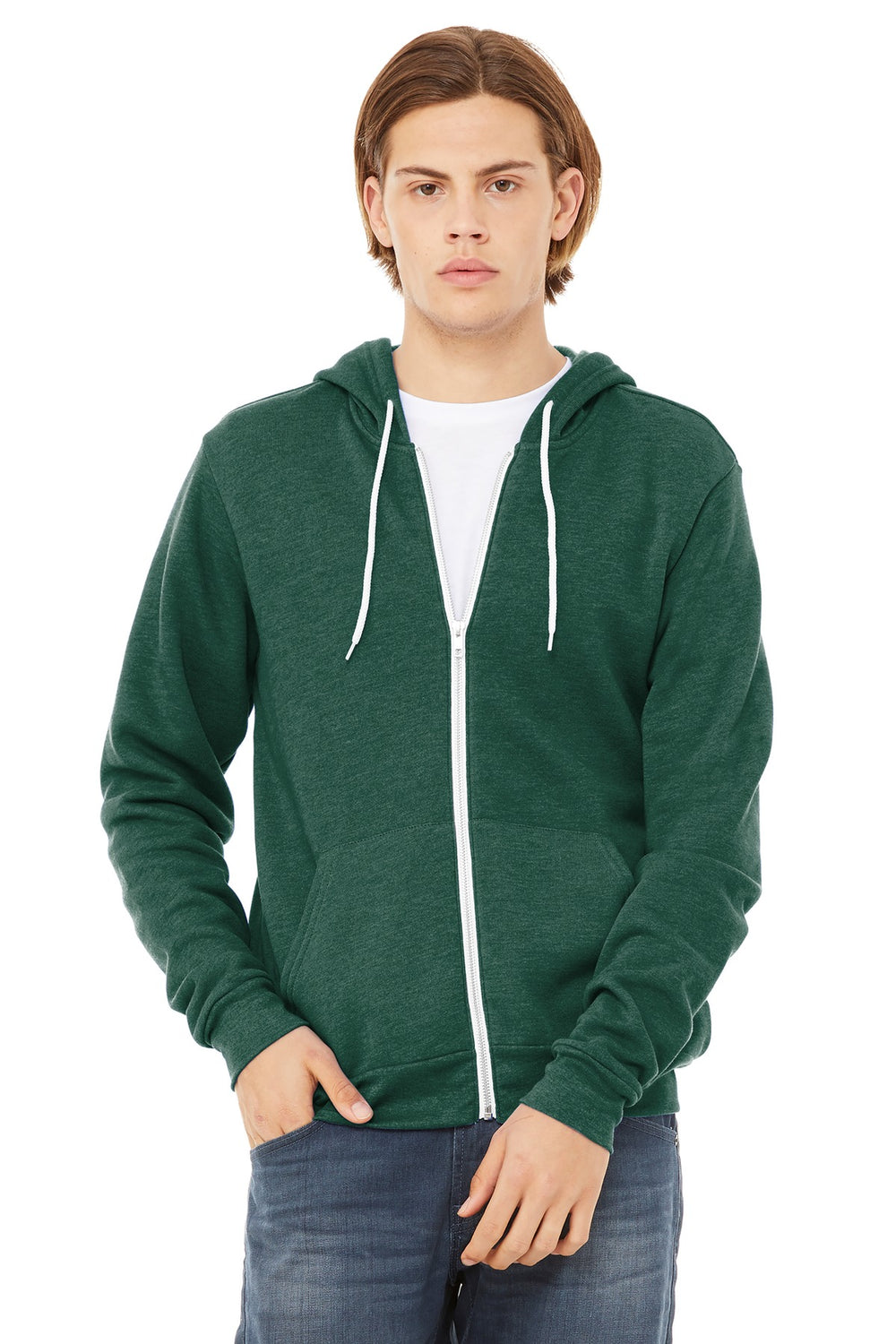 BELLA+CANVAS® Unisex Sponge Fleece Full-Zip Hoodie - Heather Forest - XS