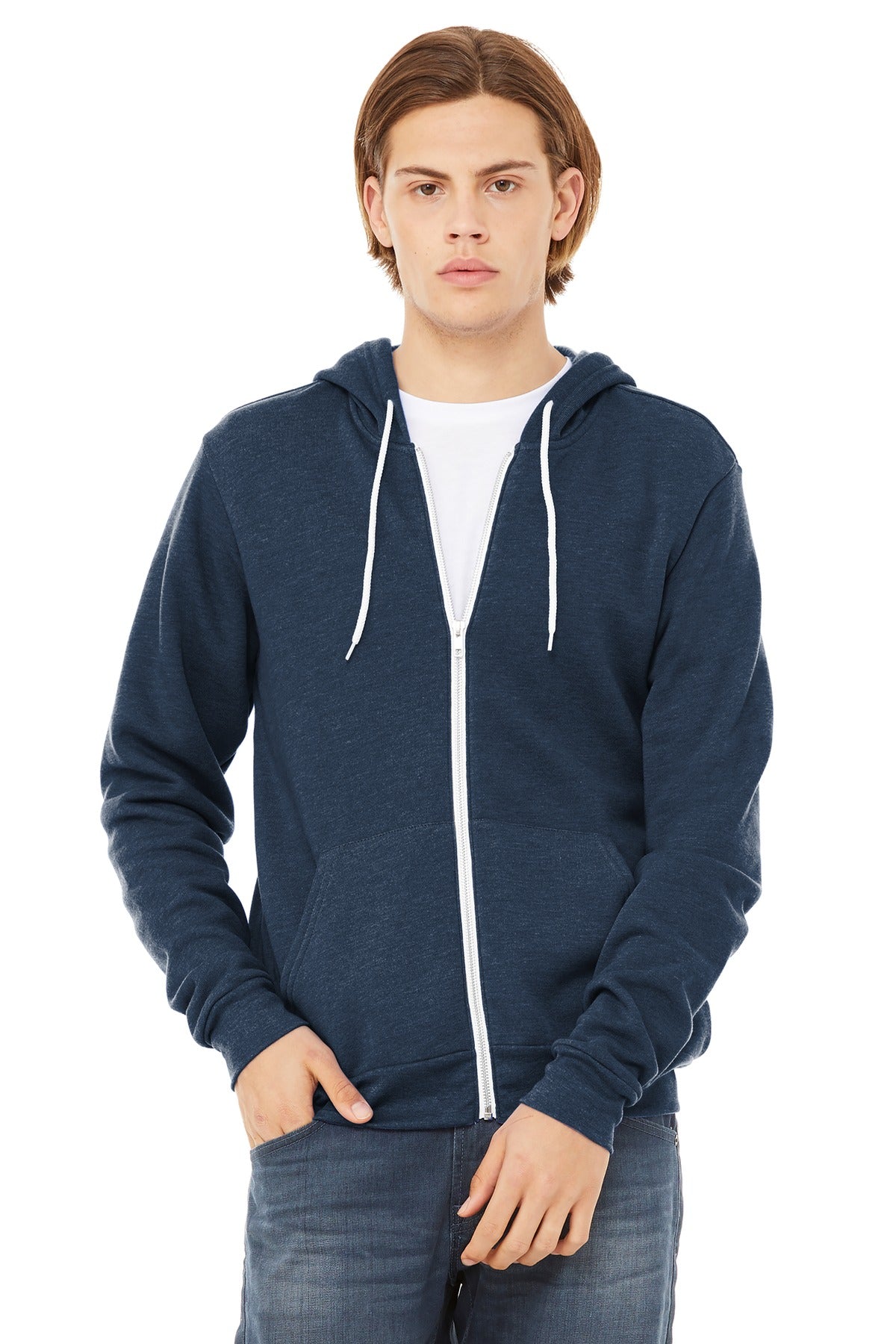 BELLA+CANVAS® Unisex Sponge Fleece Full-Zip Hoodie - Heather Navy - XS