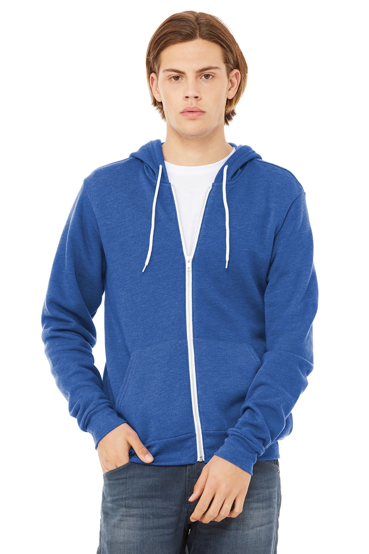 BELLA+CANVAS® Unisex Sponge Fleece Full-Zip Hoodie - Heather True Royal - XS