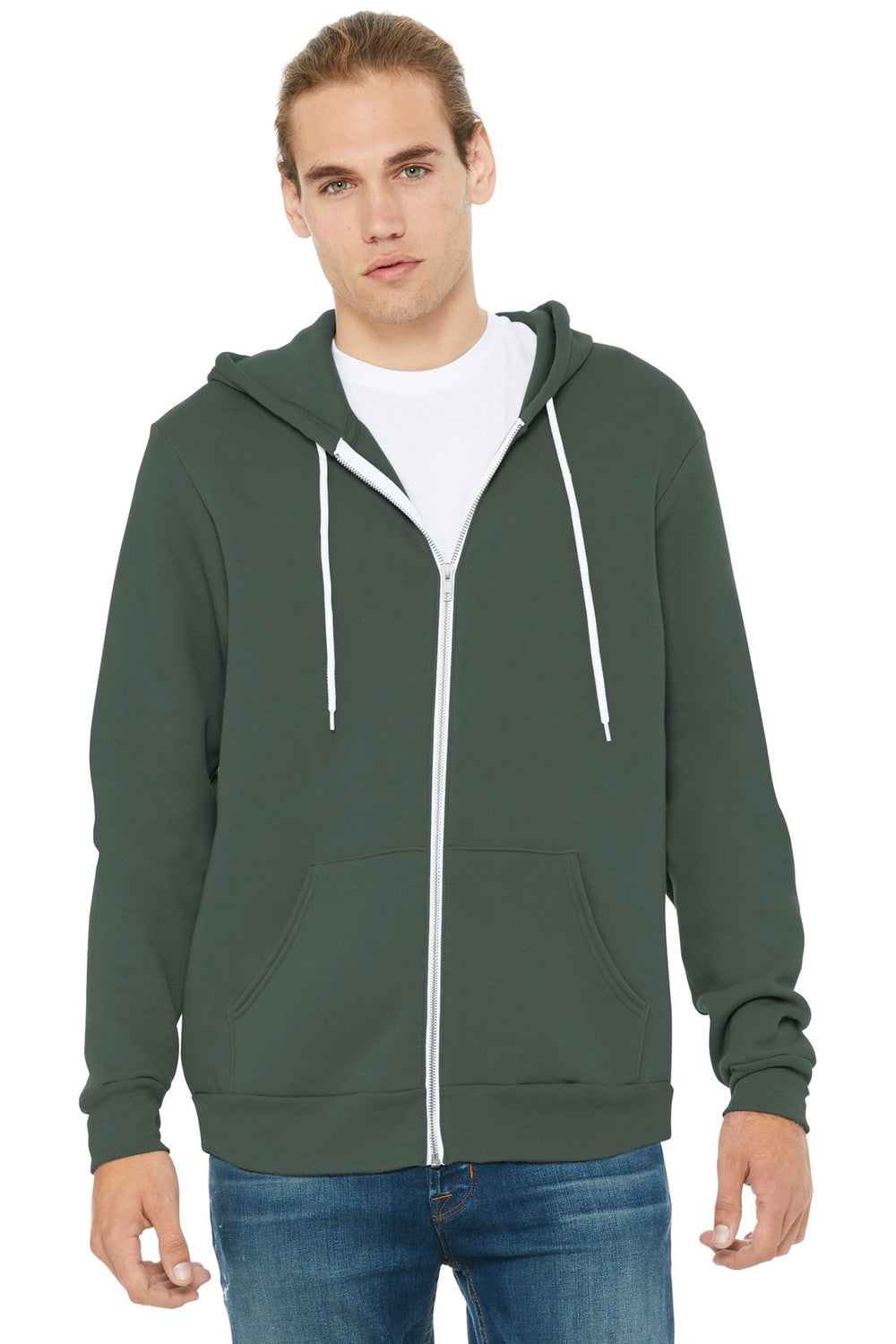 BELLA+CANVAS® Unisex Sponge Fleece Full-Zip Hoodie - Military Green - XS