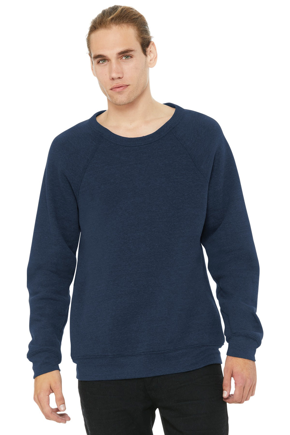 BELLA+CANVAS® Unisex Sponge Fleece Raglan Sweatshirt - Heather Navy - XS