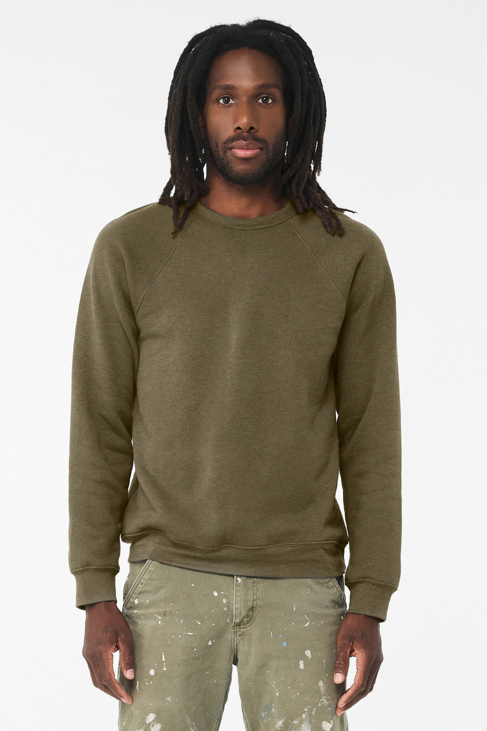 BELLA+CANVAS® Unisex Sponge Fleece Raglan Sweatshirt - Heather Olive - 2XL