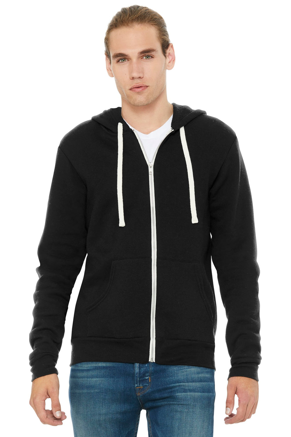 BELLA+CANVAS® Unisex Triblend Sponge Fleece Full-Zip Hoodie - Solid Black Triblend - XS