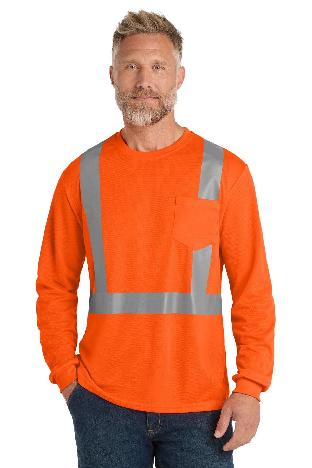 CornerStone® ANSI 107 Class 2 Mesh Long Sleeve Tee - Safety Orange - S
