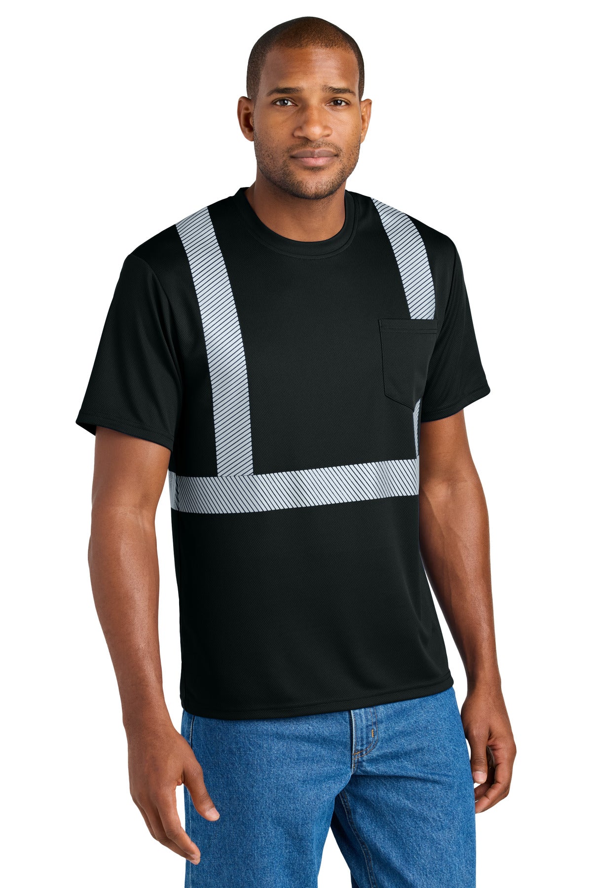 CornerStone® Enhanced Visibility Segmented Tape Tee - Black - S
