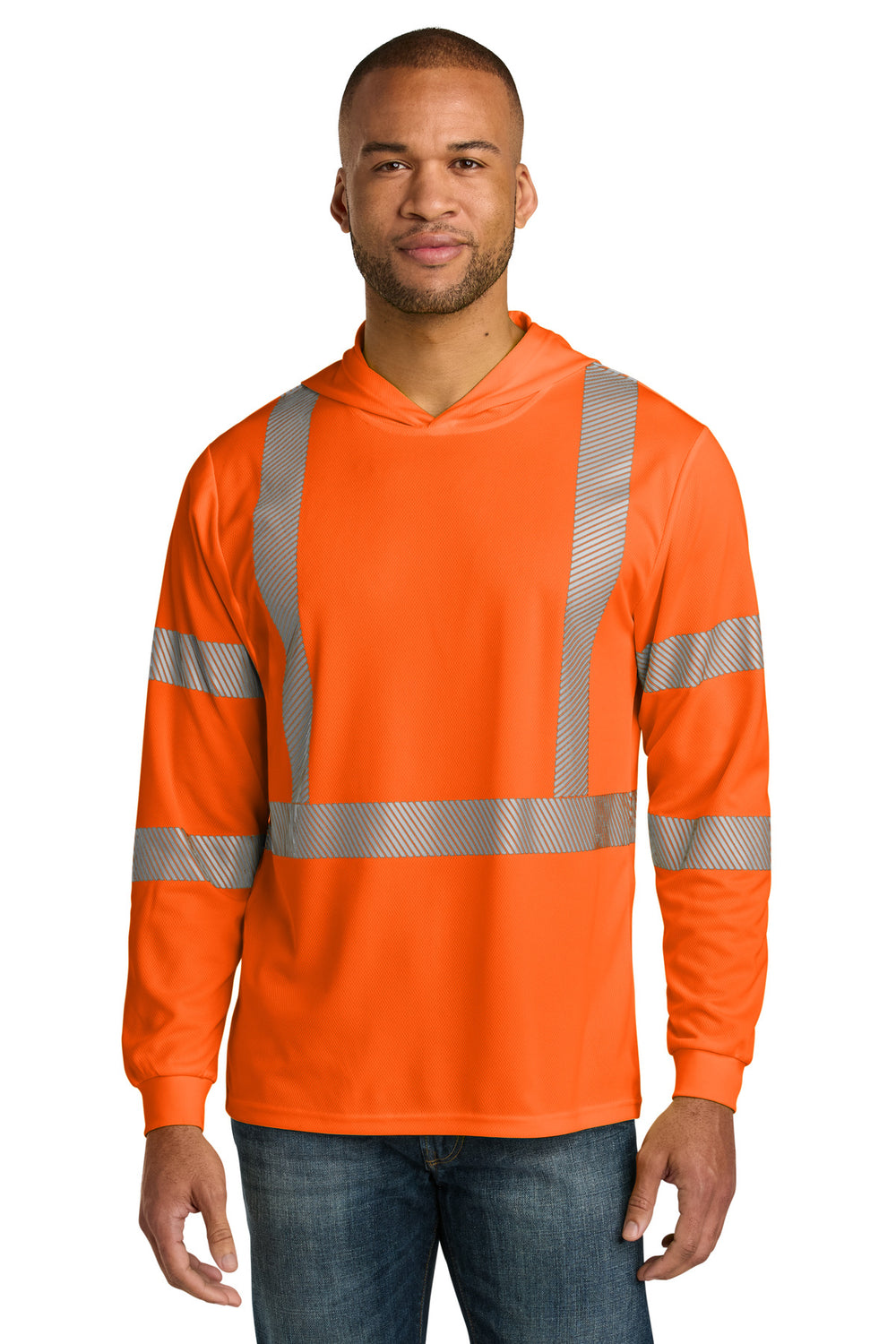 CornerStone® ANSI 107 Class 3 Long Sleeve Segmented Tape Hooded Tee - Safety Orange - M