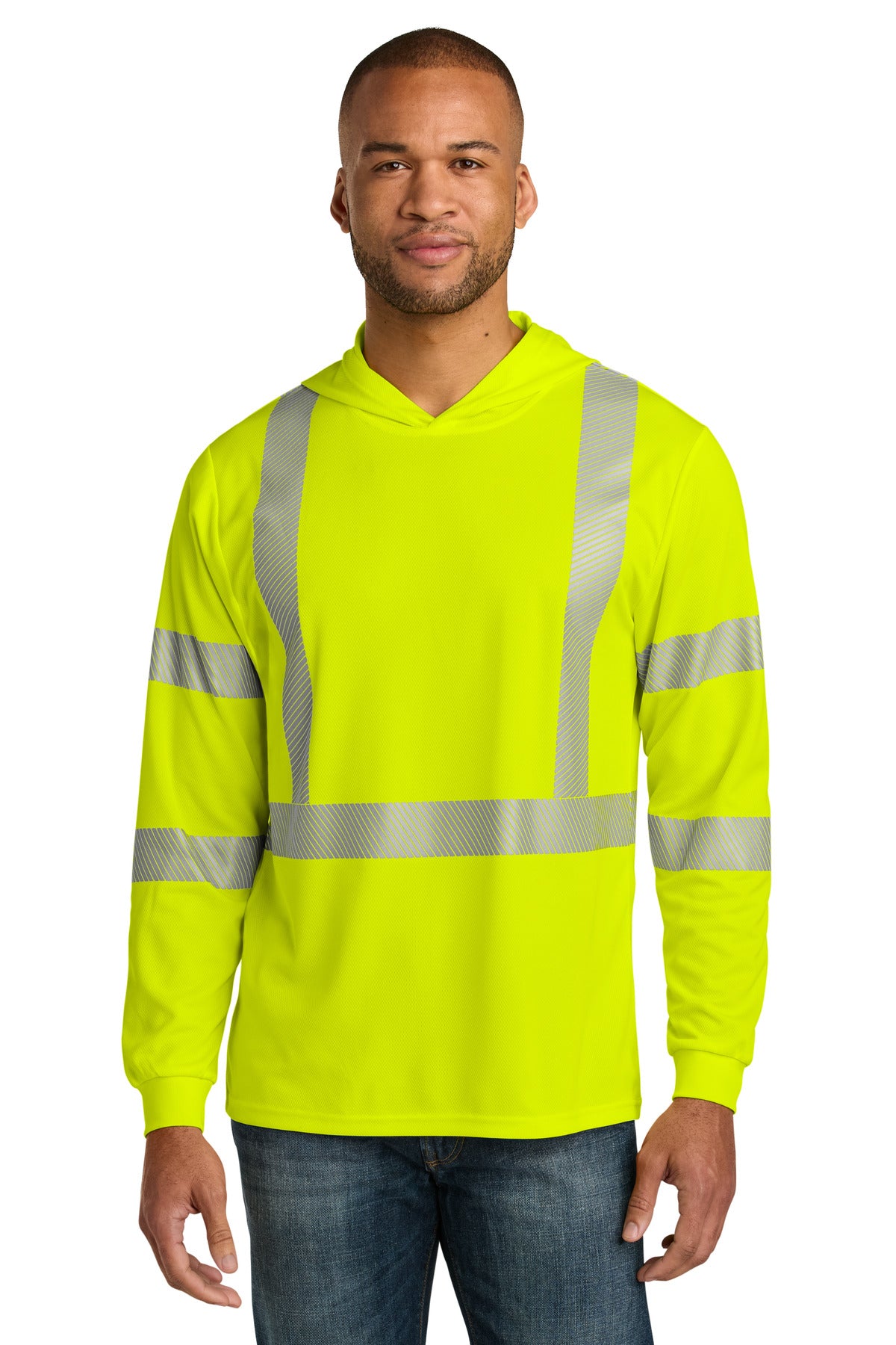 CornerStone® ANSI 107 Class 3 Long Sleeve Segmented Tape Hooded Tee - Safety Yellow - M