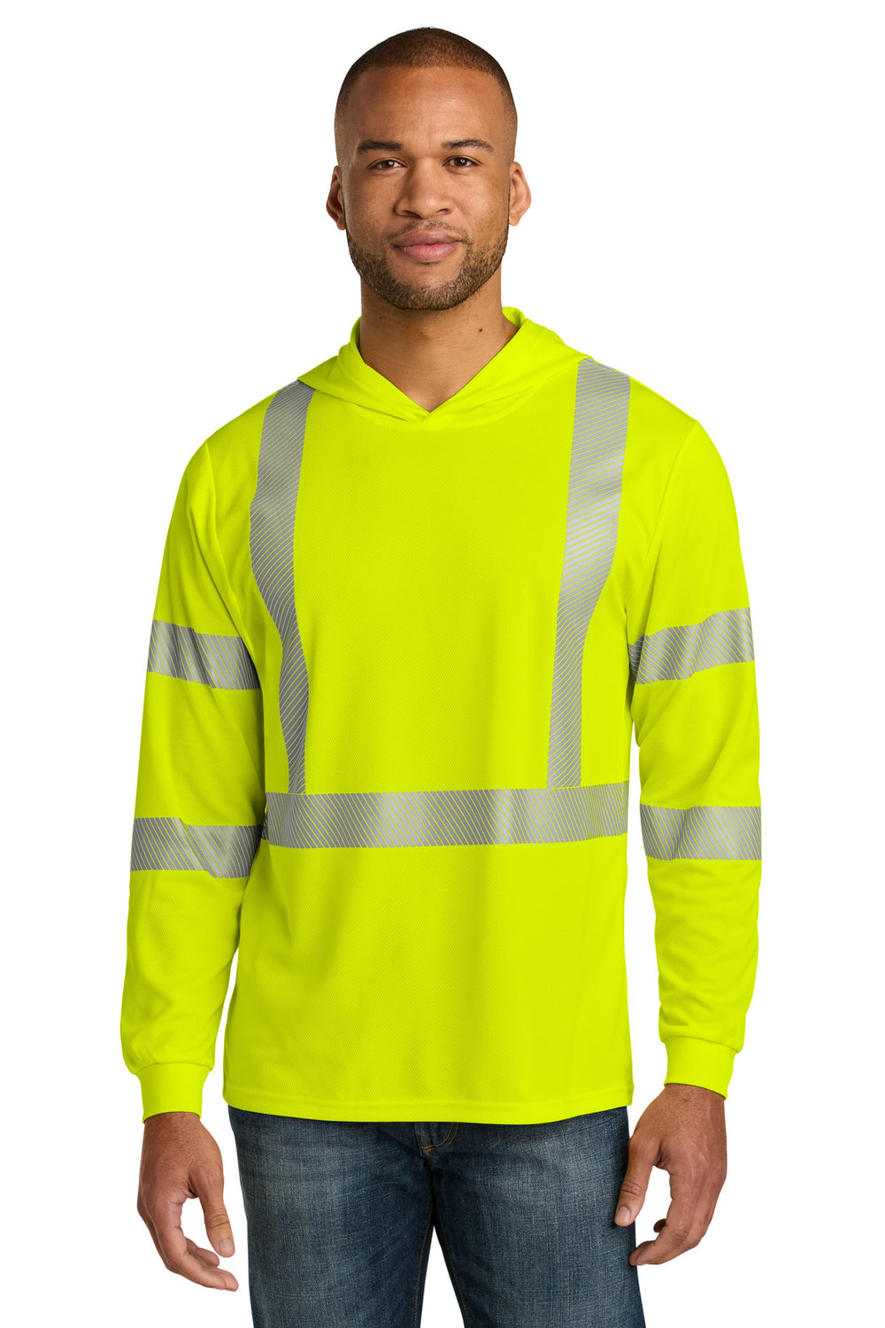 CornerStone® ANSI 107 Class 3 Long Sleeve Segmented Tape Hooded Tee - Safety Yellow - M