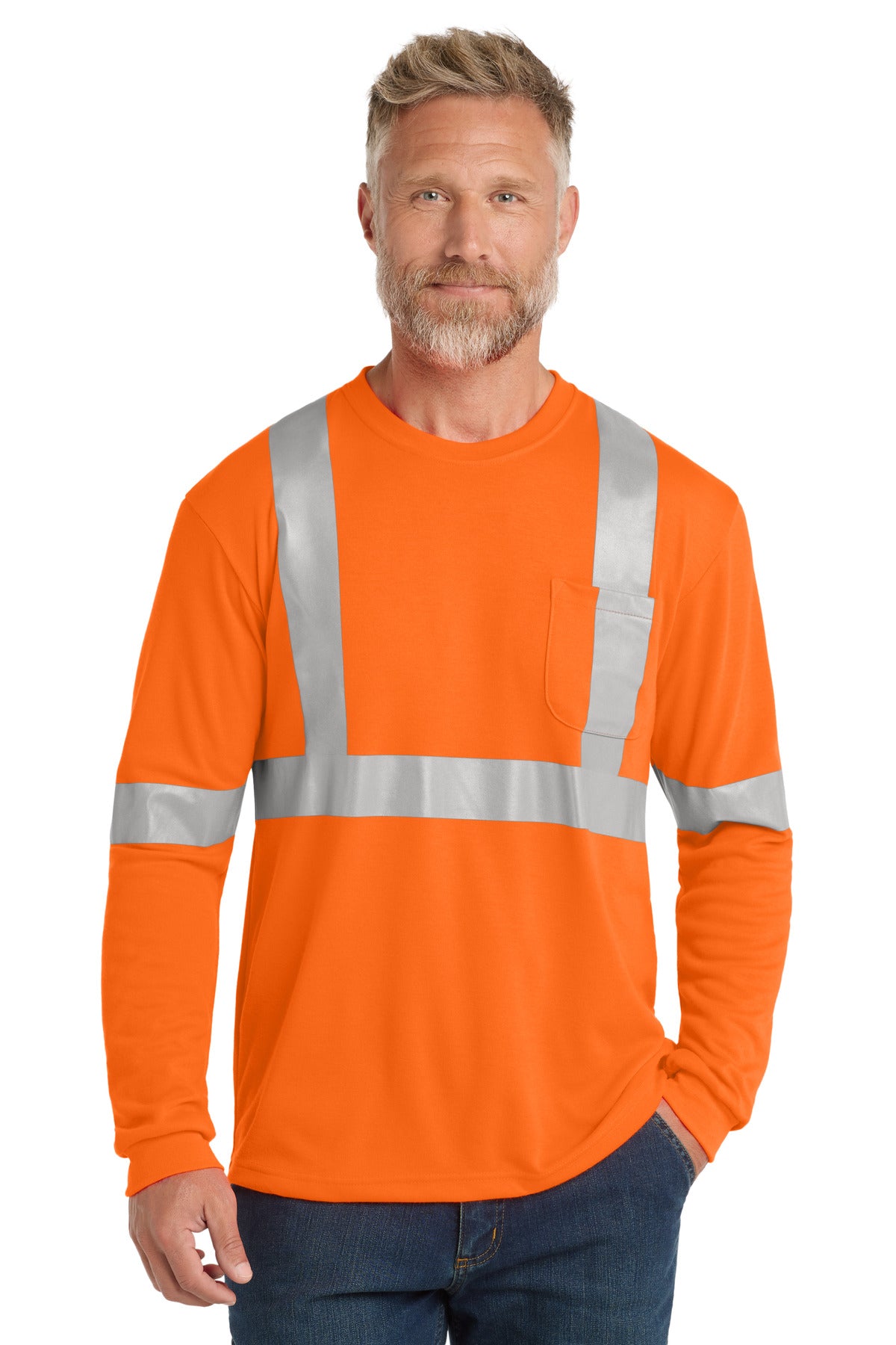 CornerStone® ANSI 107 Class 2 Long Sleeve Safety T-Shirt - Safety Orange/ Reflective - XS