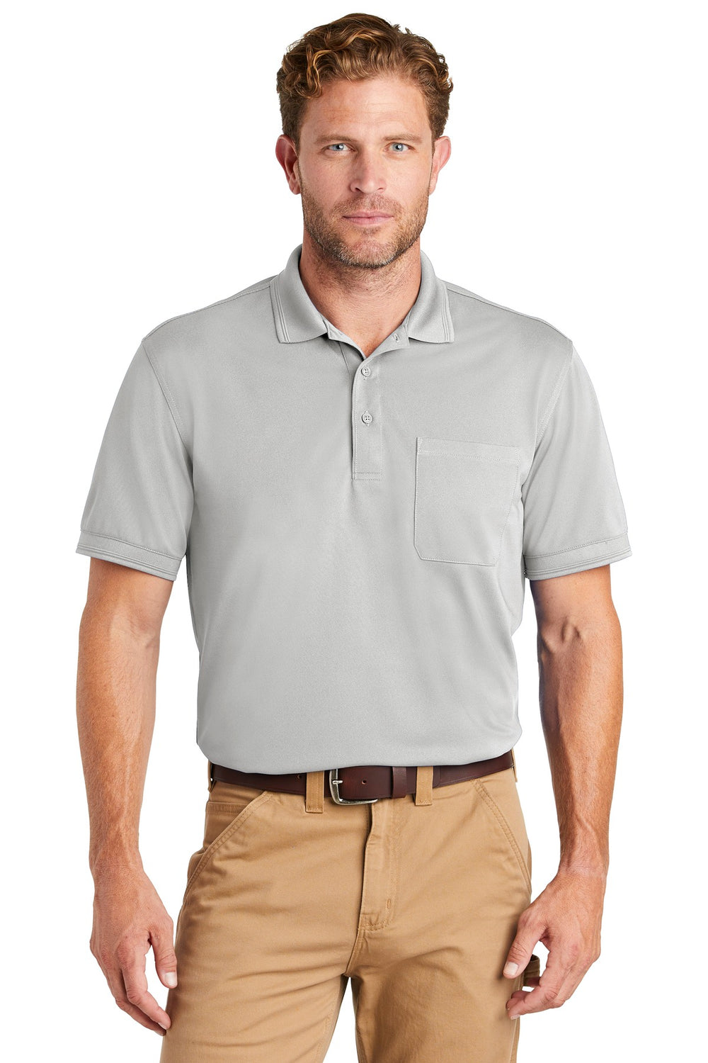 CornerStone® Industrial Snag-Proof Pique Pocket Polo - Light Grey - XS