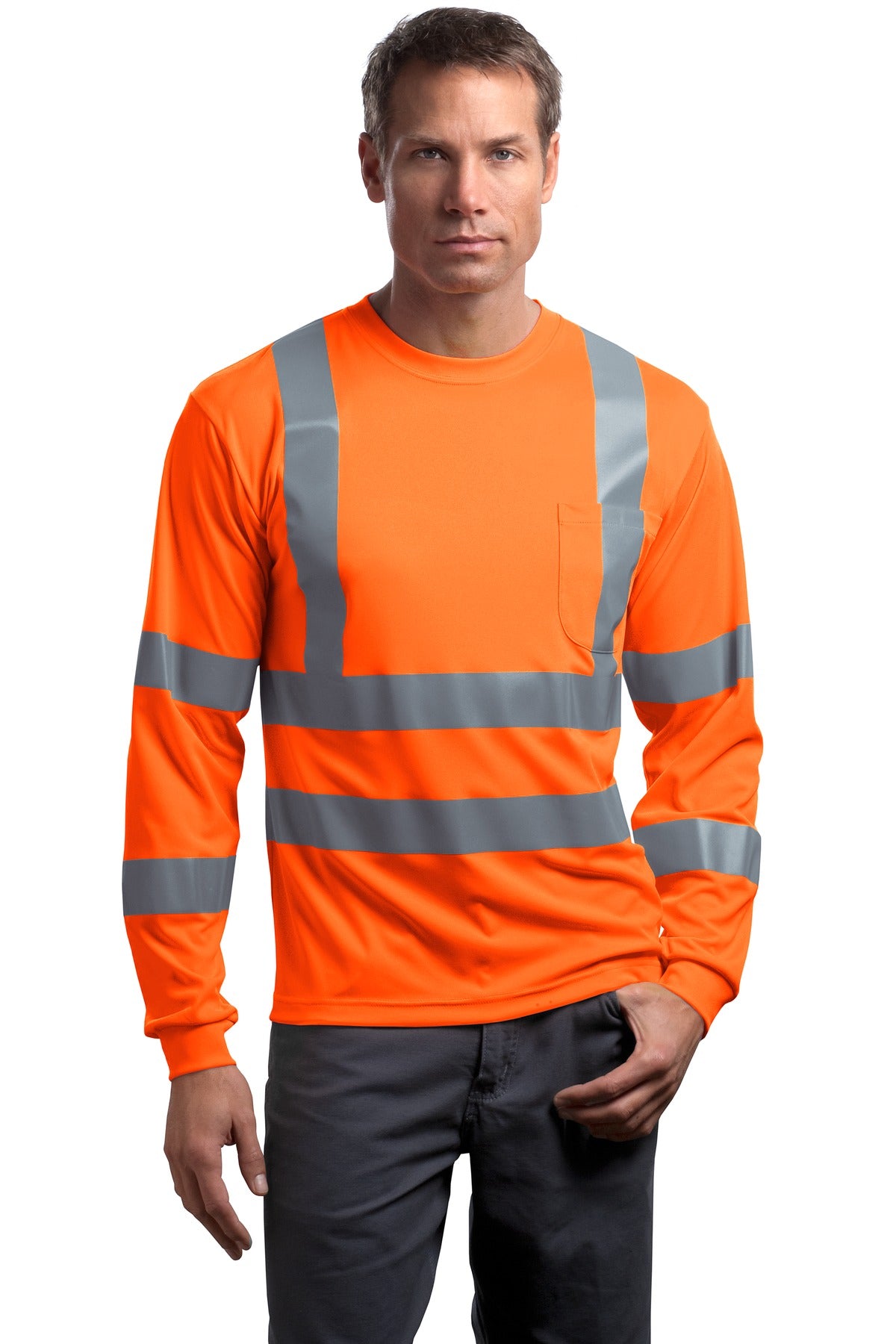 CornerStone® ANSI 107 Class 3 Long Sleeve Snag-Resistant Reflective T-Shirt - Safety Orange - XS