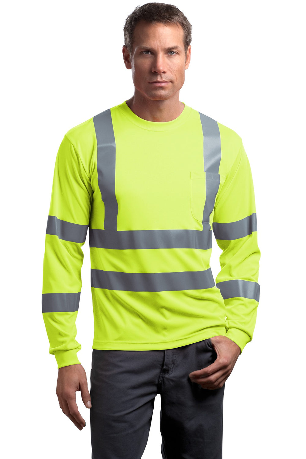 CornerStone® ANSI 107 Class 3 Long Sleeve Snag-Resistant Reflective T-Shirt - Safety Yellow - XS