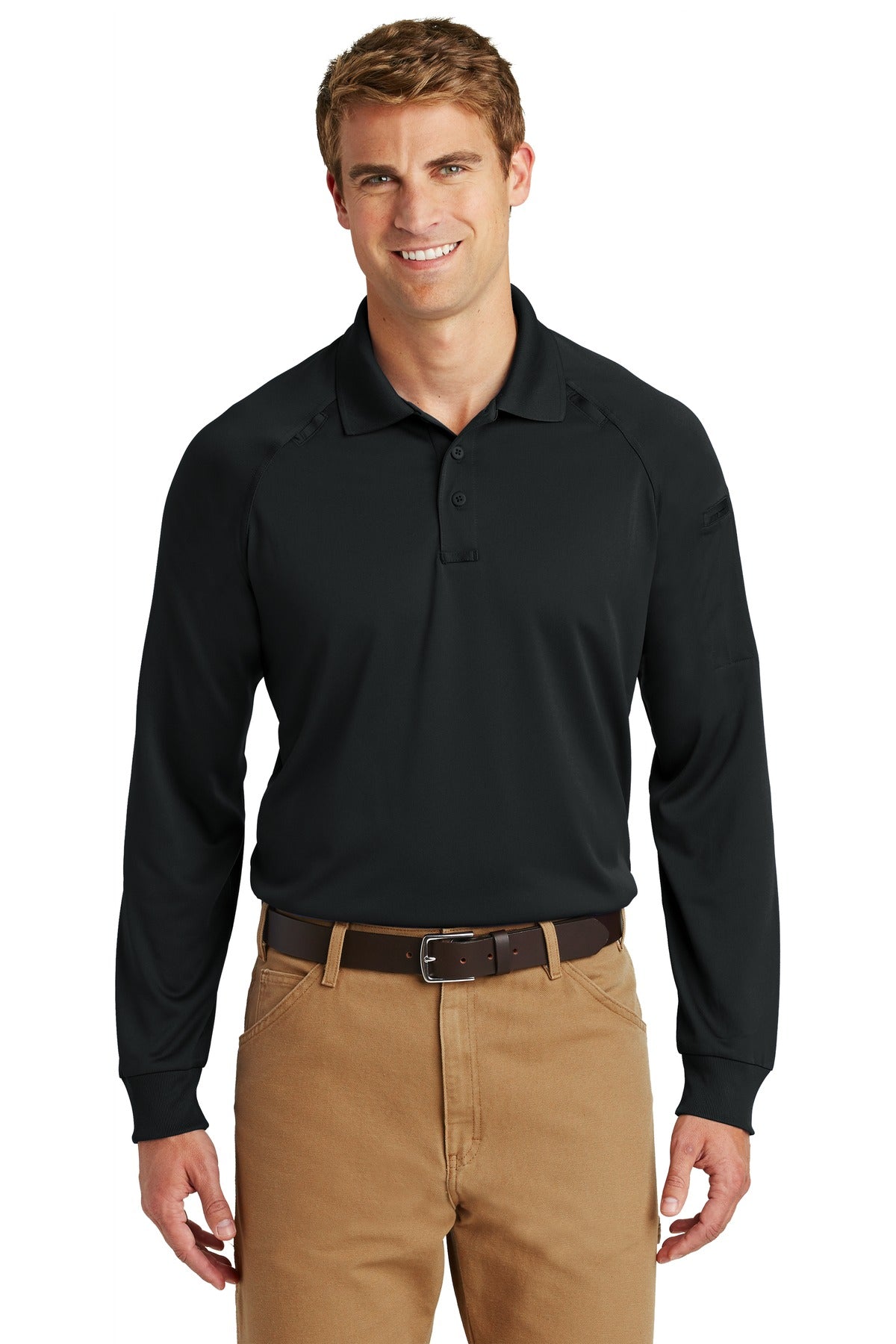 CornerStone® Select Long Sleeve Snag-Proof Tactical Polo - Black - XS