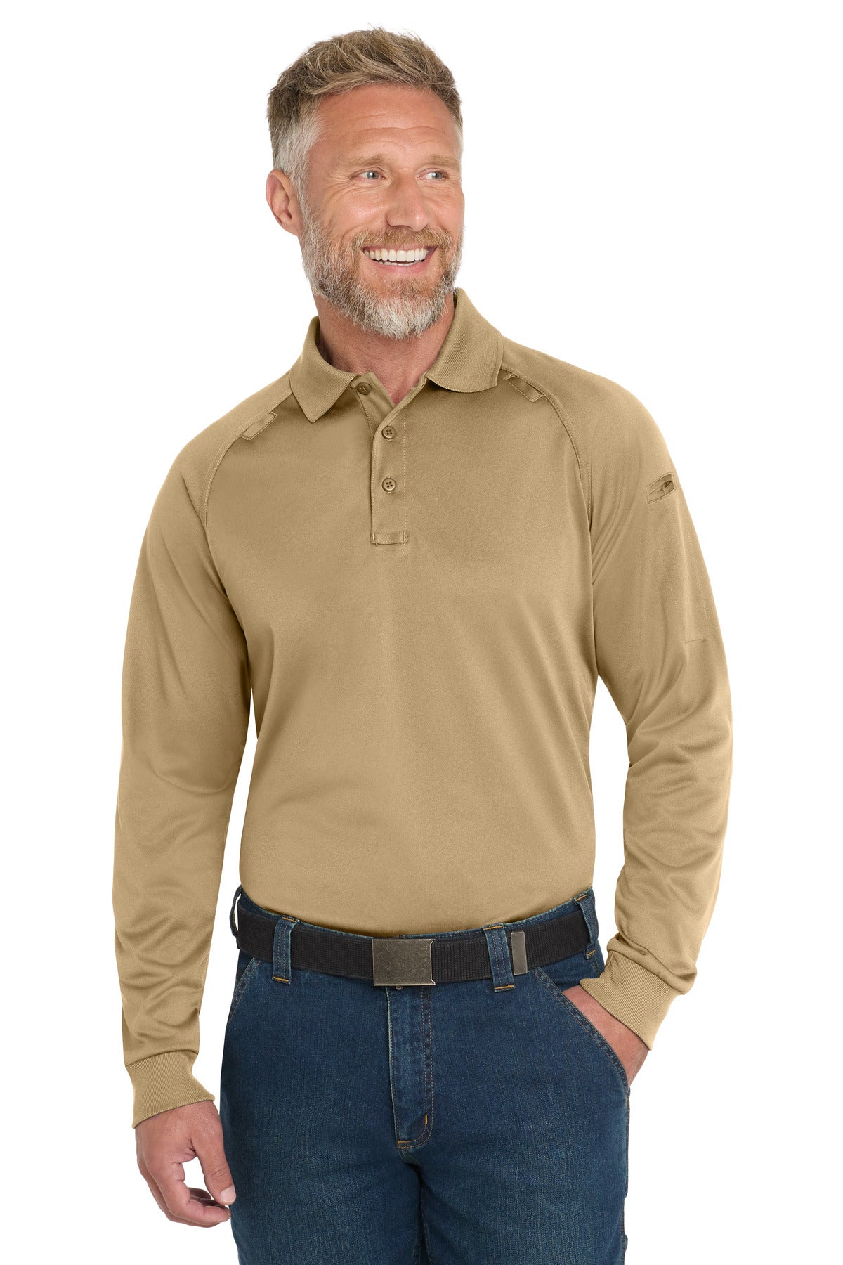 CornerStone® Select Long Sleeve Snag-Proof Tactical Polo - Tan - XS