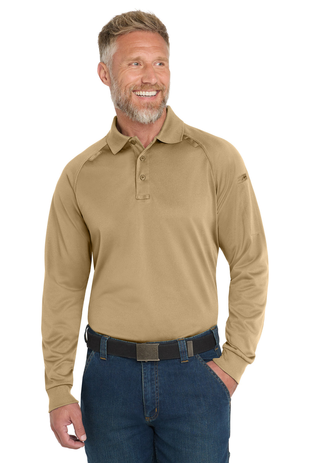 CornerStone® Select Long Sleeve Snag-Proof Tactical Polo - Tan - XS