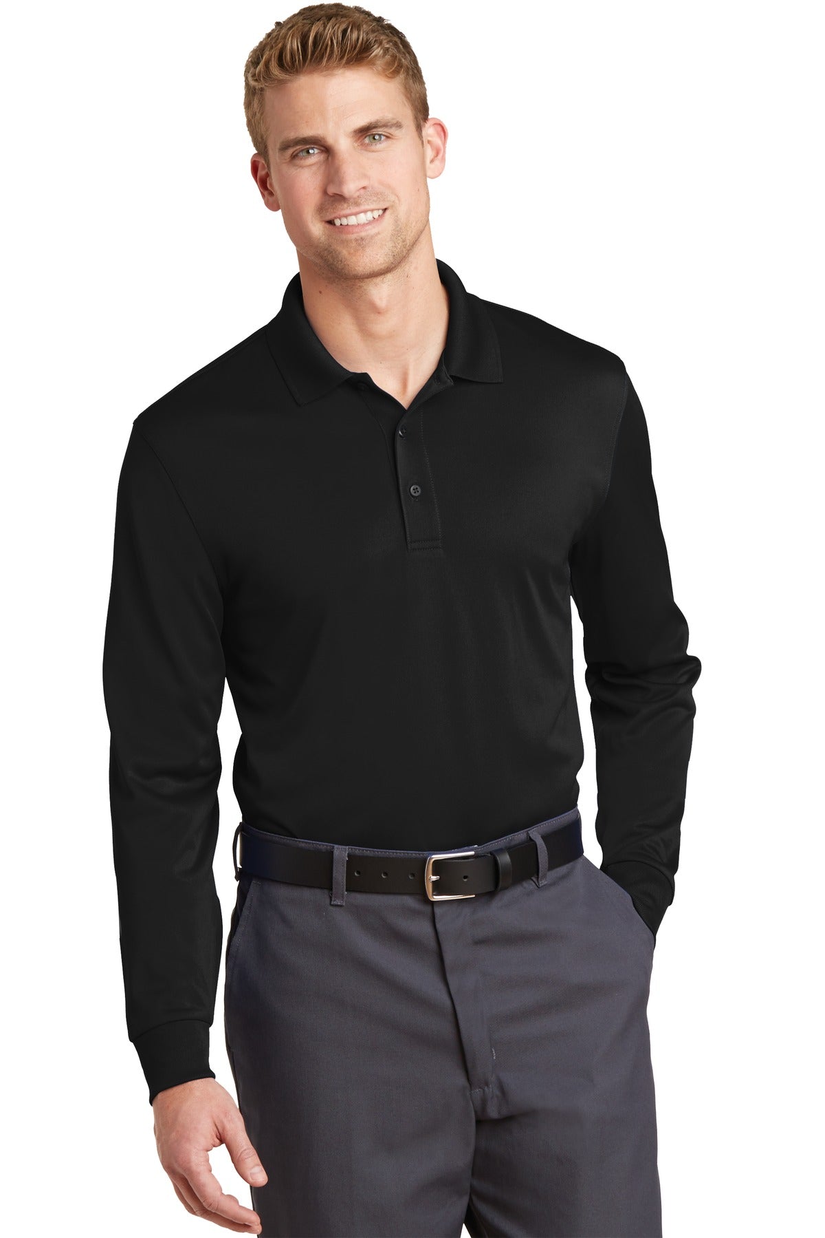 CornerStone® Select Snag-Proof Long Sleeve Polo - Black - XS