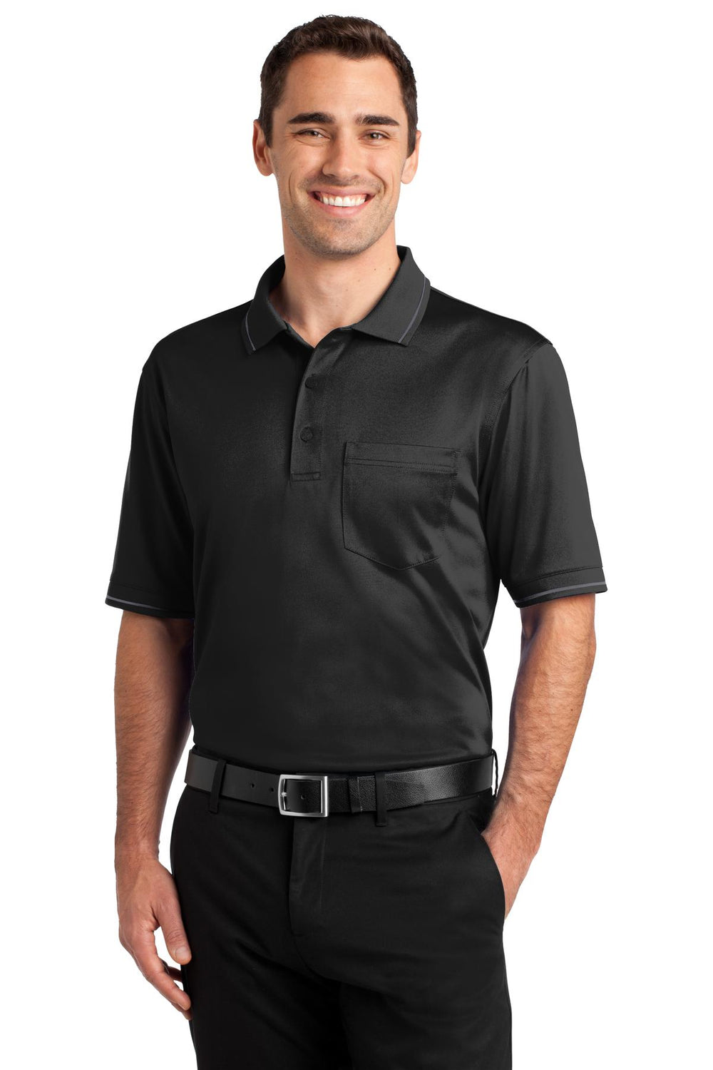 CornerStone® Select Snag-Proof Tipped Pocket Polo - Black/ Smoke Grey - XS