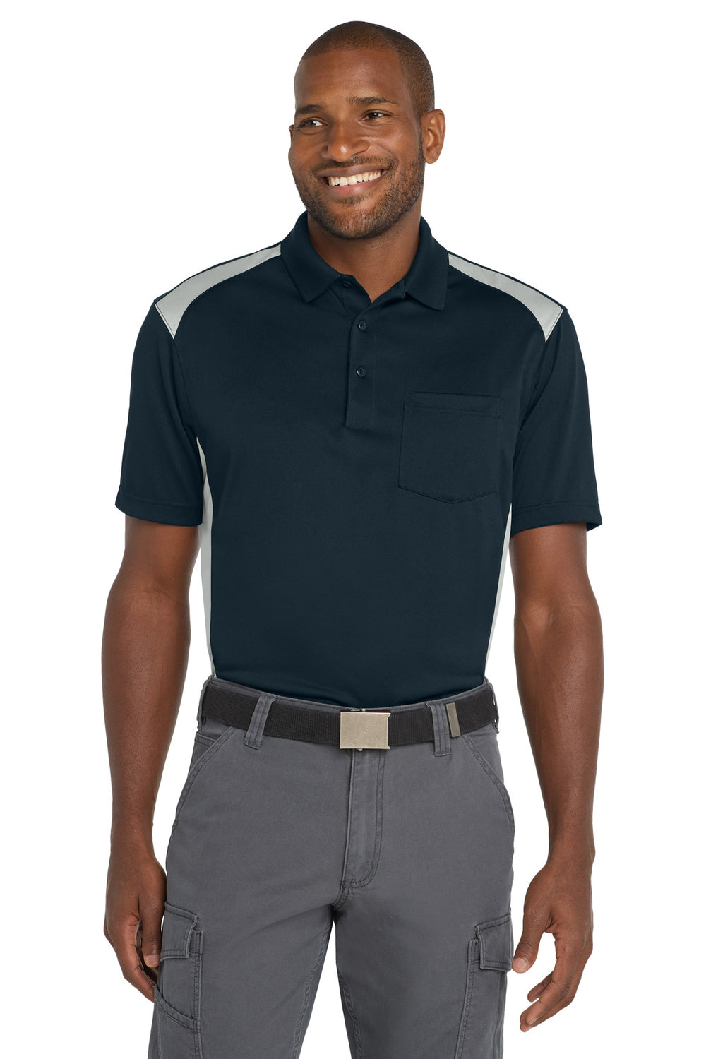 CornerStone® Select Snag-Proof Two Way Colorblock Pocket Polo - Dark Navy/ Light Grey - XS