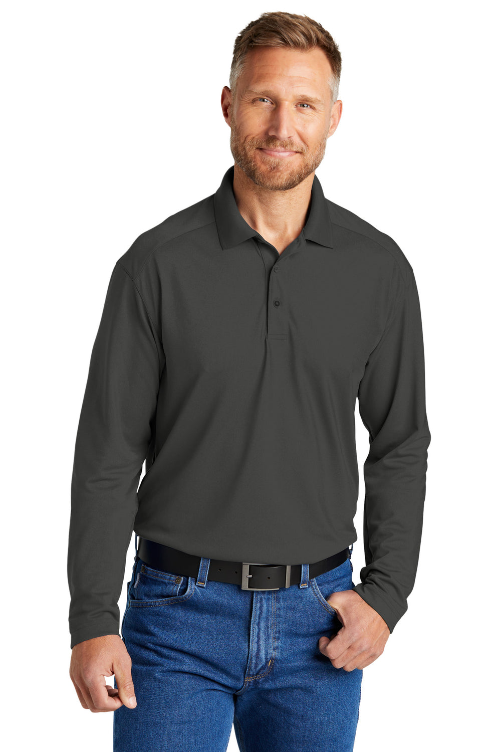 CornerStone® Select Lightweight Snag-Proof Long Sleeve Polo - Charcoal - XS