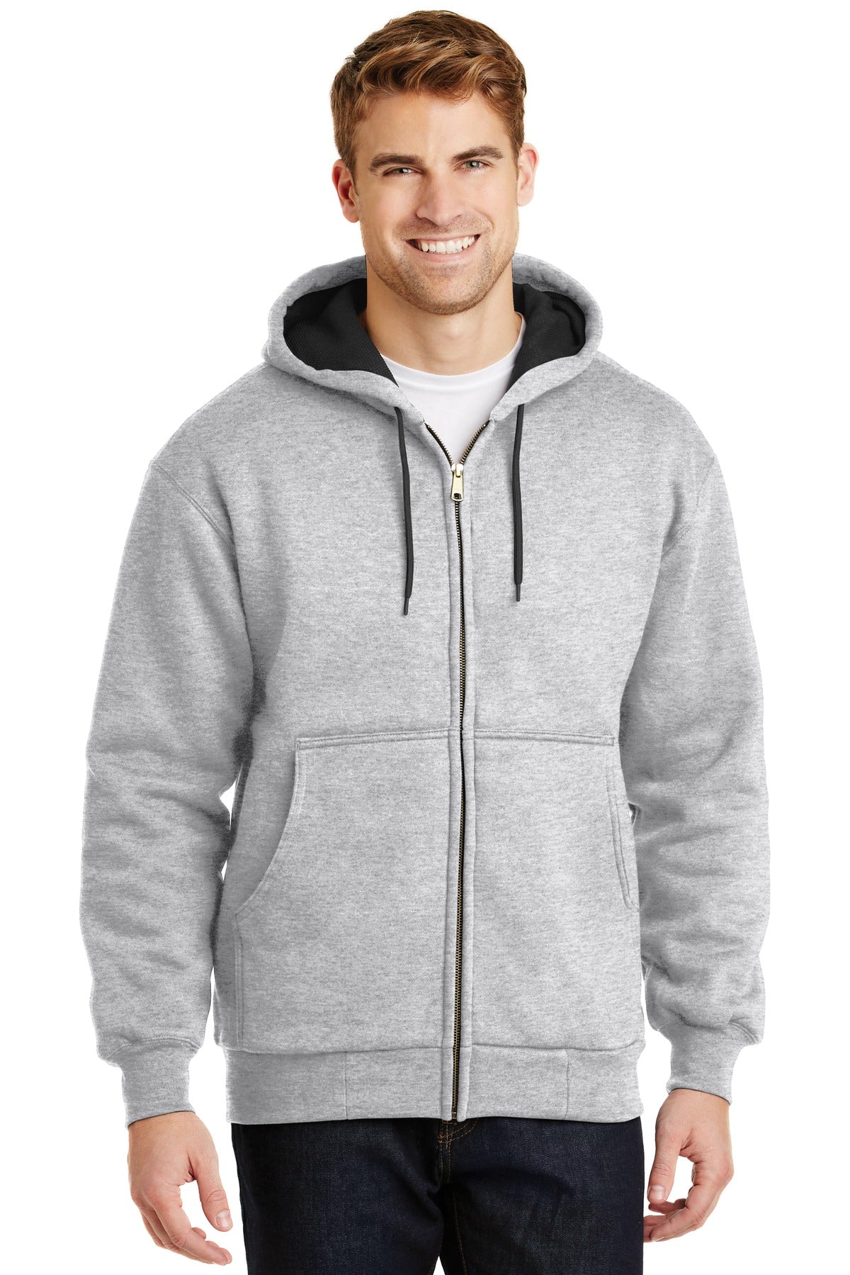 CornerStone® Heavyweight Full-Zip Hooded Sweatshirt with Thermal Lining - Athletic Heather - XS