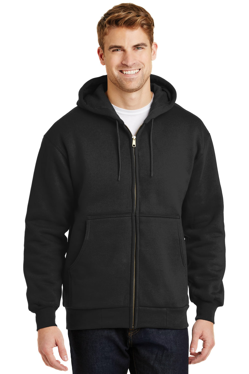 CornerStone® Heavyweight Full-Zip Hooded Sweatshirt with Thermal Lining - Black - XS