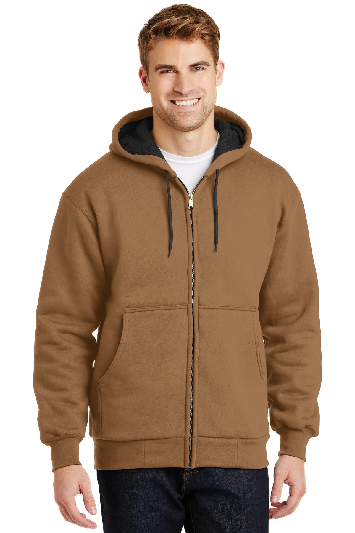 CornerStone® Heavyweight Full-Zip Hooded Sweatshirt with Thermal Lining - Duck Brown - XS