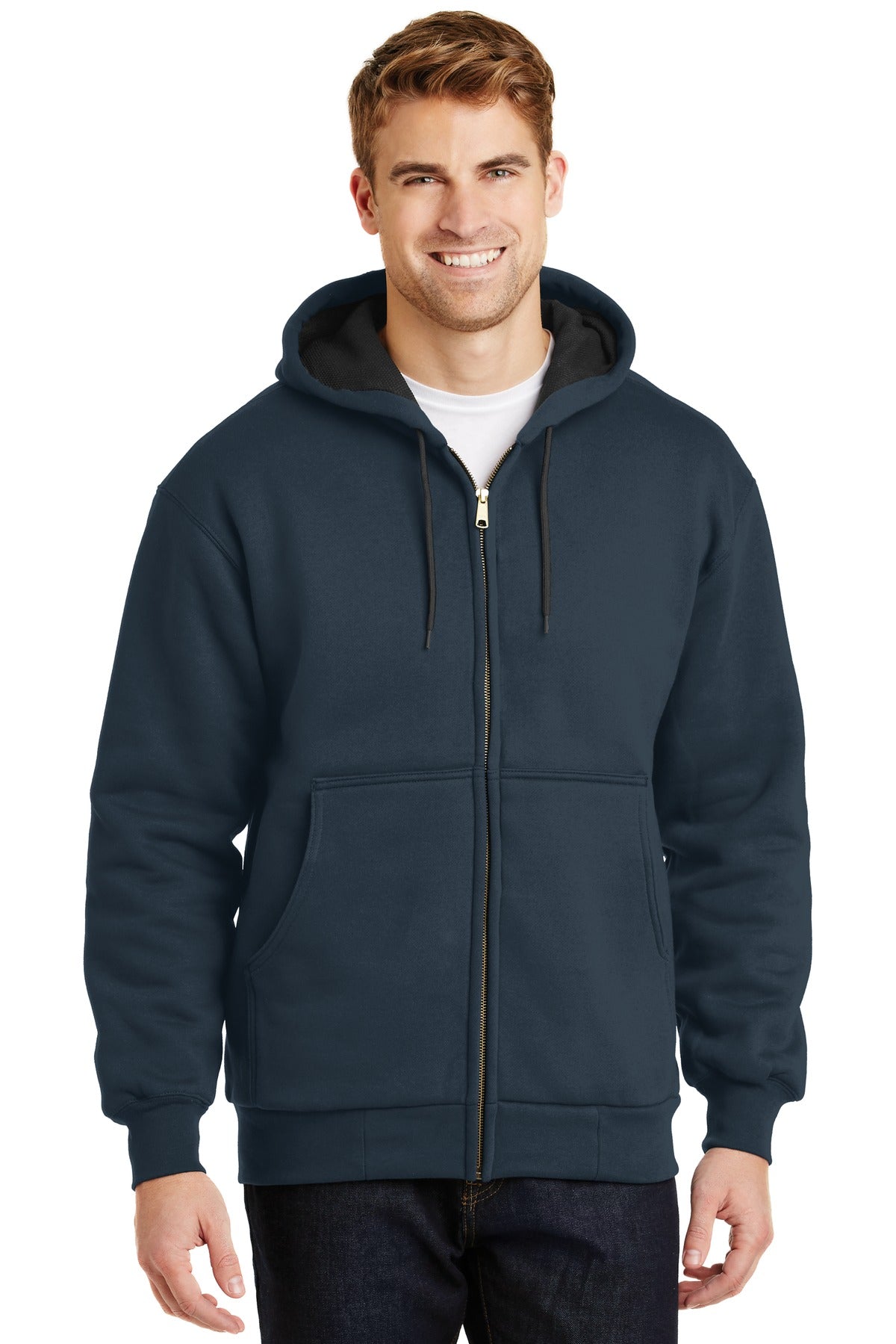 CornerStone® Heavyweight Full-Zip Hooded Sweatshirt with Thermal Lining - Navy - XS
