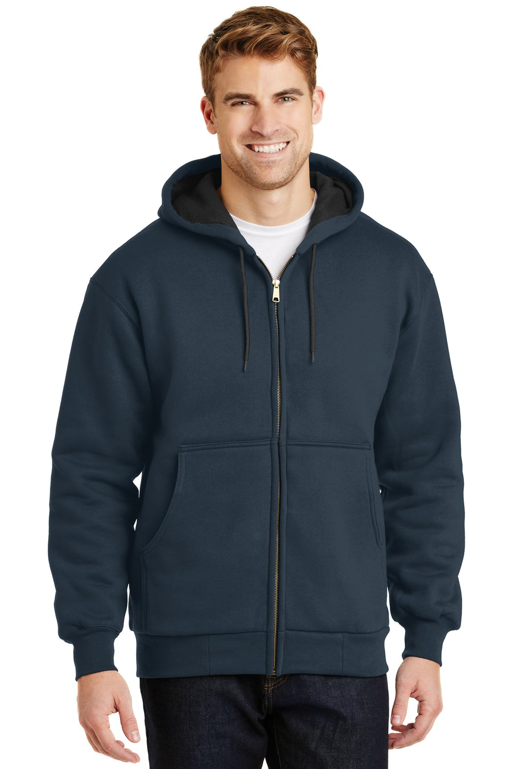 CornerStone® Heavyweight Full-Zip Hooded Sweatshirt with Thermal Lining - Navy - XS