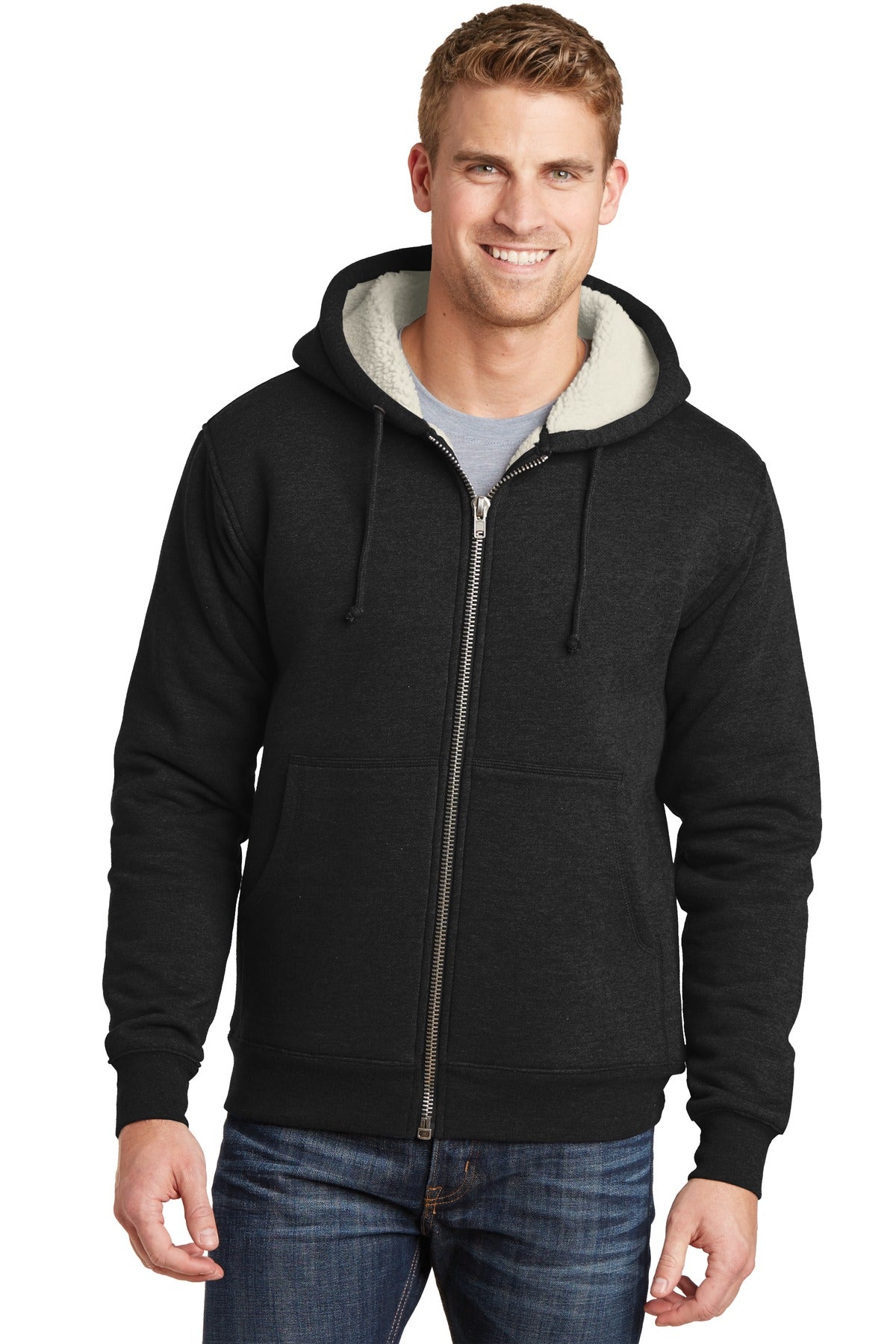 CornerStone® Heavyweight Sherpa-Lined Hooded Fleece Jacket - Black - XS