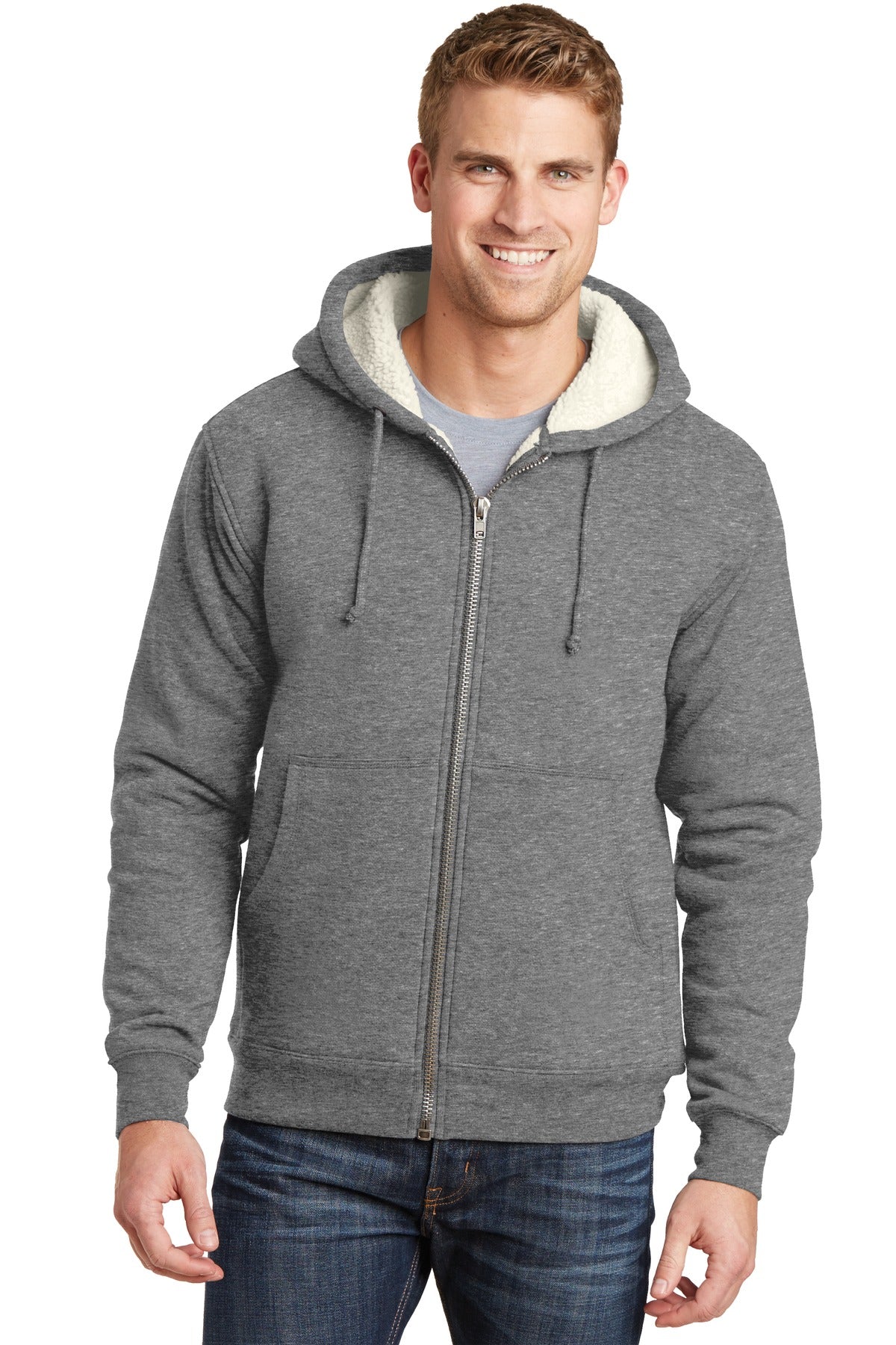 CornerStone® Heavyweight Sherpa-Lined Hooded Fleece Jacket - Grey - XS