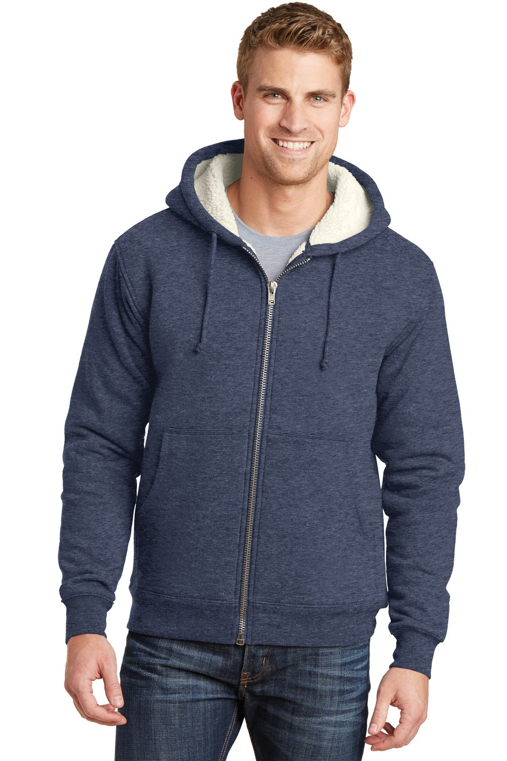 CornerStone® Heavyweight Sherpa-Lined Hooded Fleece Jacket - Navy - XS