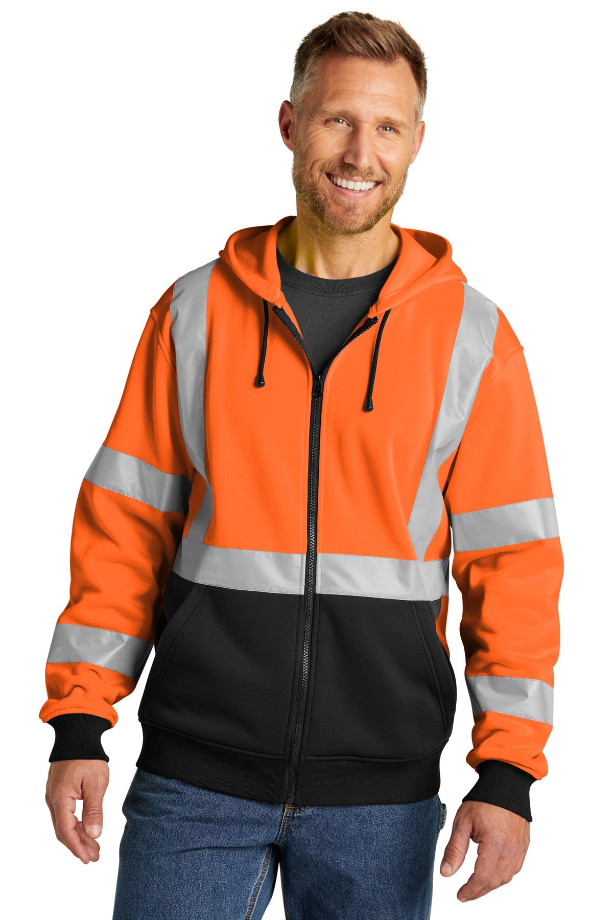 CornerStone® ANSI 107 Class 3 Heavy-Duty Fleece Full-Zip Hoodie - Safety Orange - M
