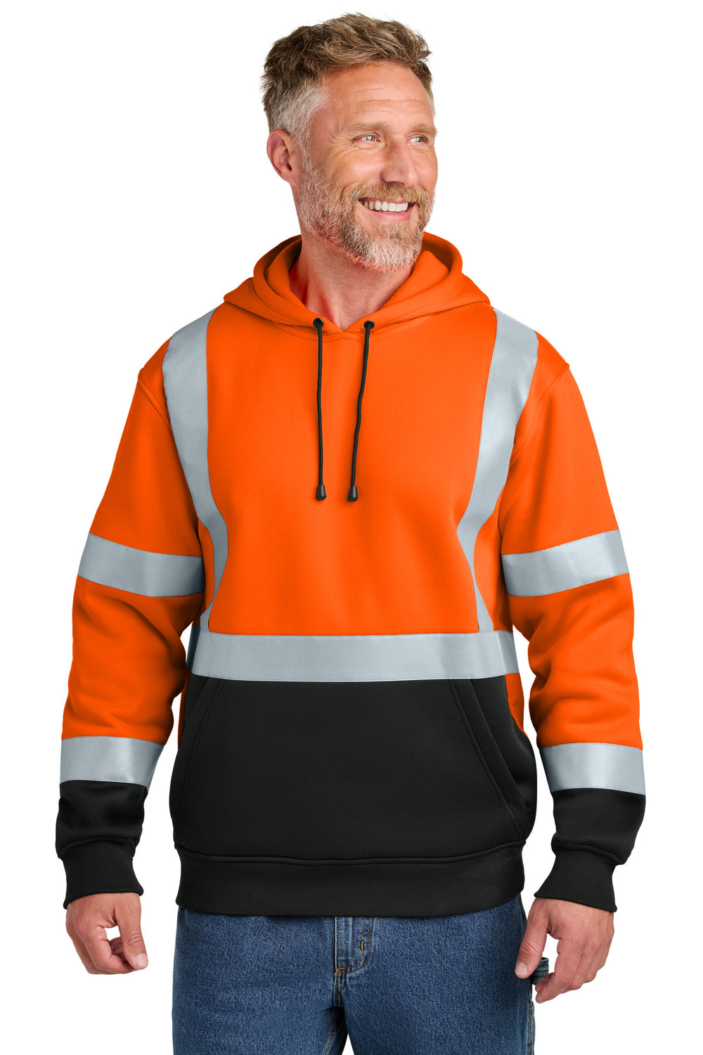 CornerStone® ANSI 107 Class 3 Heavy-Duty Fleece Pullover Hoodie - Safety Orange - M