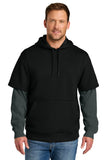 CornerStone® Tough Fleece Layered Hoodie - Black/ Charcoal Heather - XS