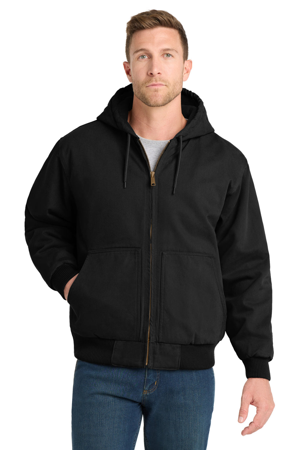 CornerStone® Washed Duck Cloth Insulated Hooded Work Jacket - Black - XS