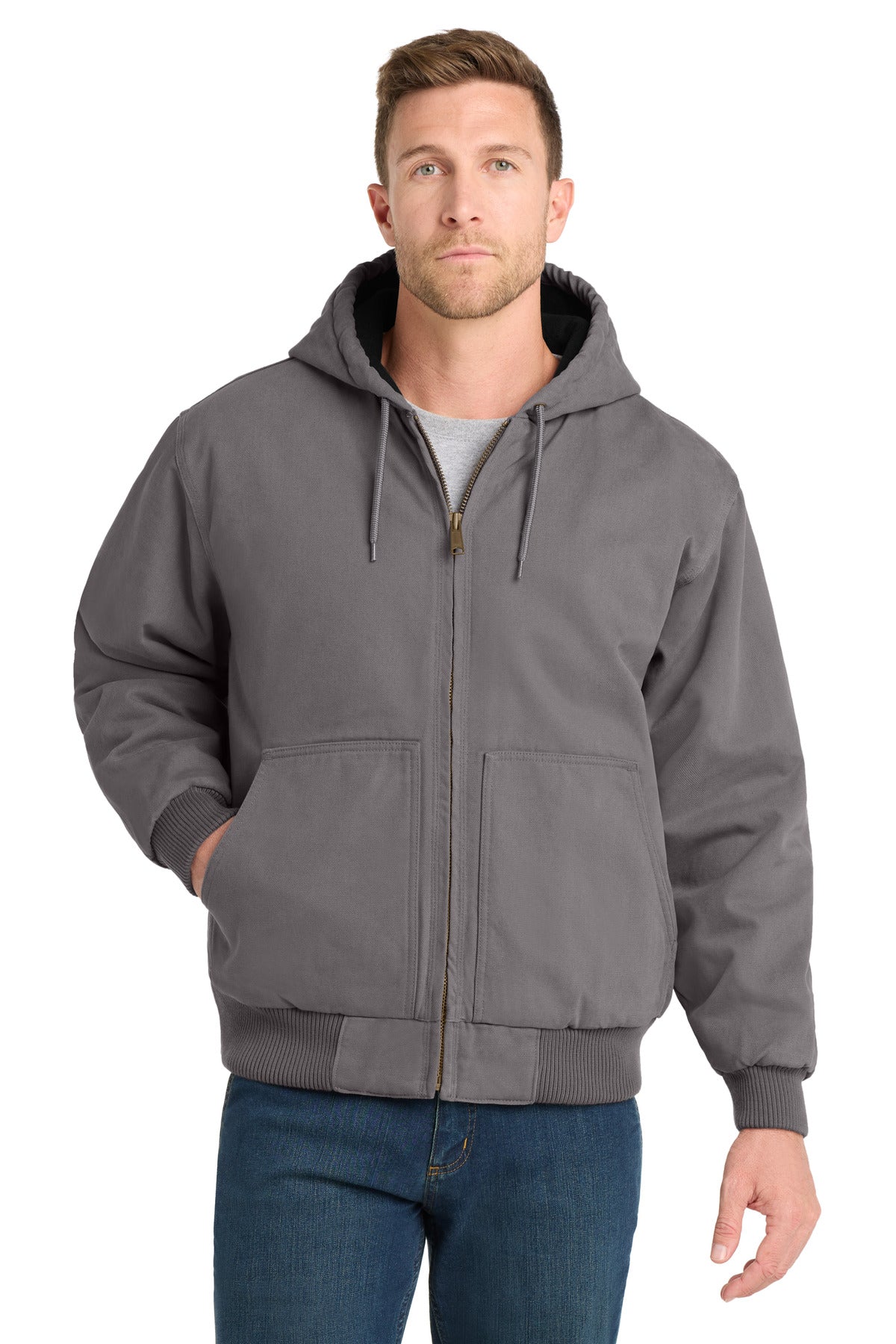 CornerStone® Washed Duck Cloth Insulated Hooded Work Jacket - Metal Grey - XS