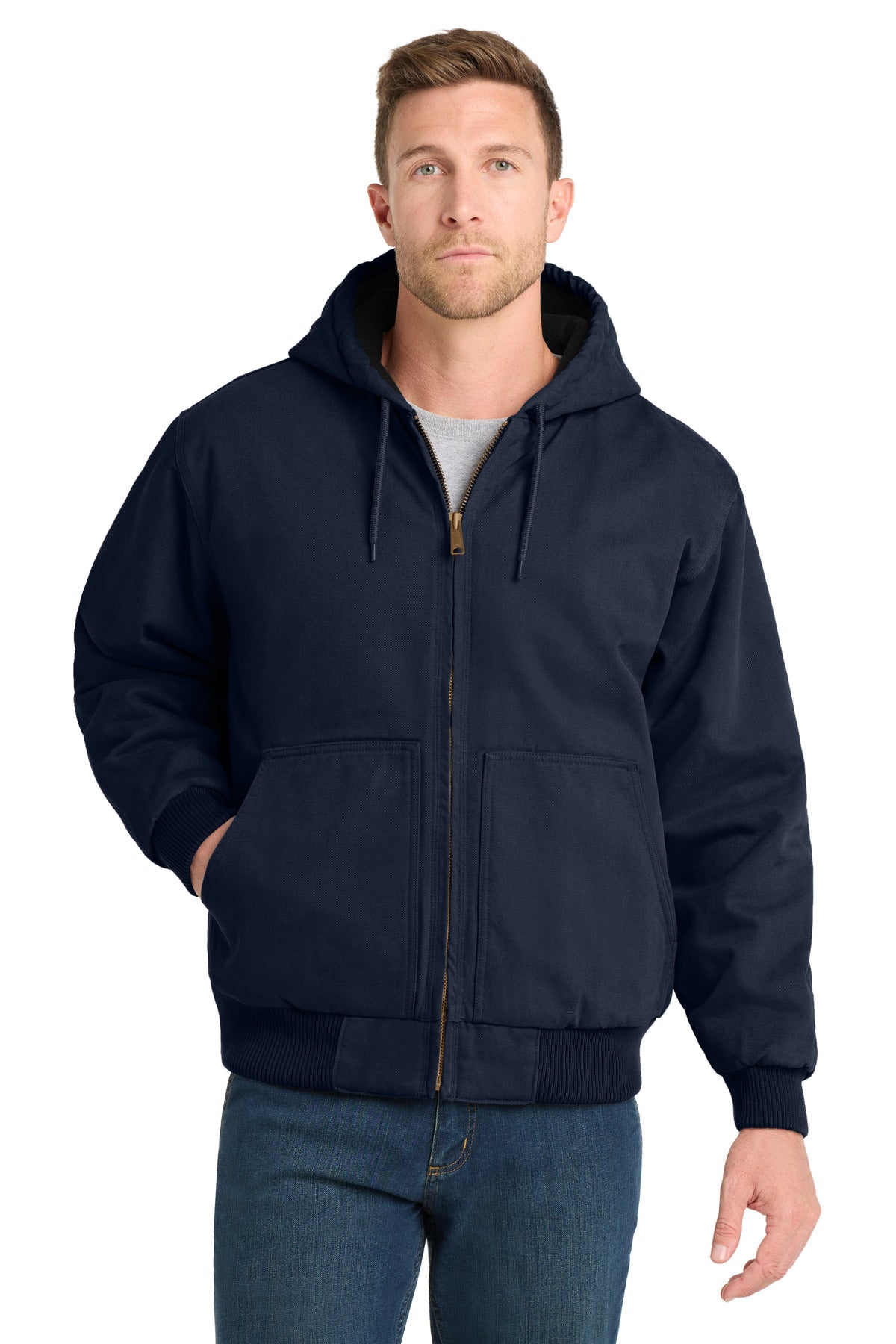 CornerStone® Washed Duck Cloth Insulated Hooded Work Jacket - Navy - XS