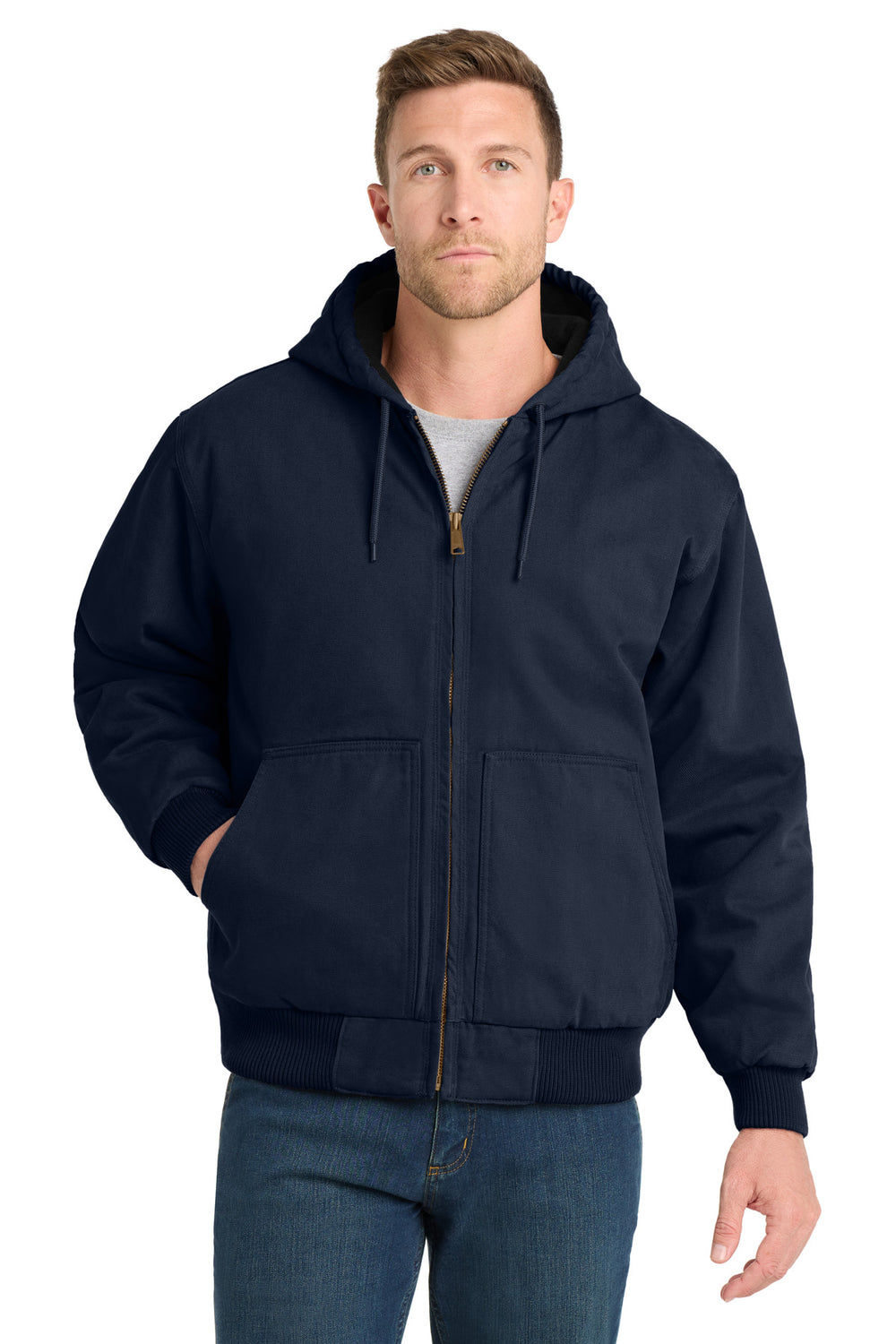 CornerStone® Washed Duck Cloth Insulated Hooded Work Jacket - Navy - XS