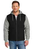 CornerStone® Duck Fleece Full-Zip Hooded Jacket - Black/ Heather Grey - XS