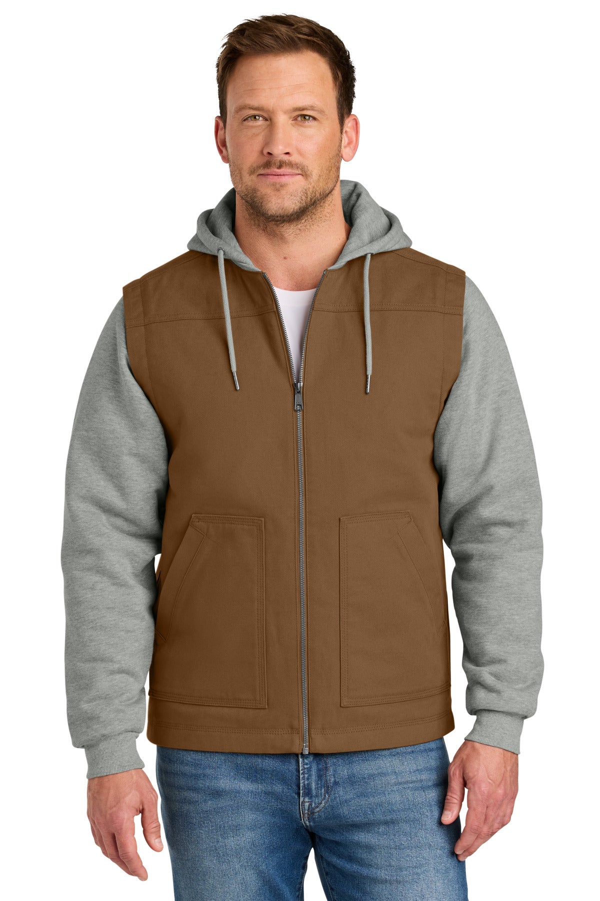 CornerStone® Duck Fleece Full-Zip Hooded Jacket - Duck Brown/ Heather Grey - XS