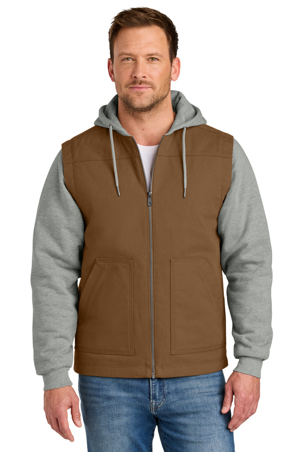 CornerStone® Duck Fleece Full-Zip Hooded Jacket - Duck Brown/ Heather Grey - XS