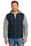 CornerStone® Duck Fleece Full-Zip Hooded Jacket - Navy/ Heather Grey - XS